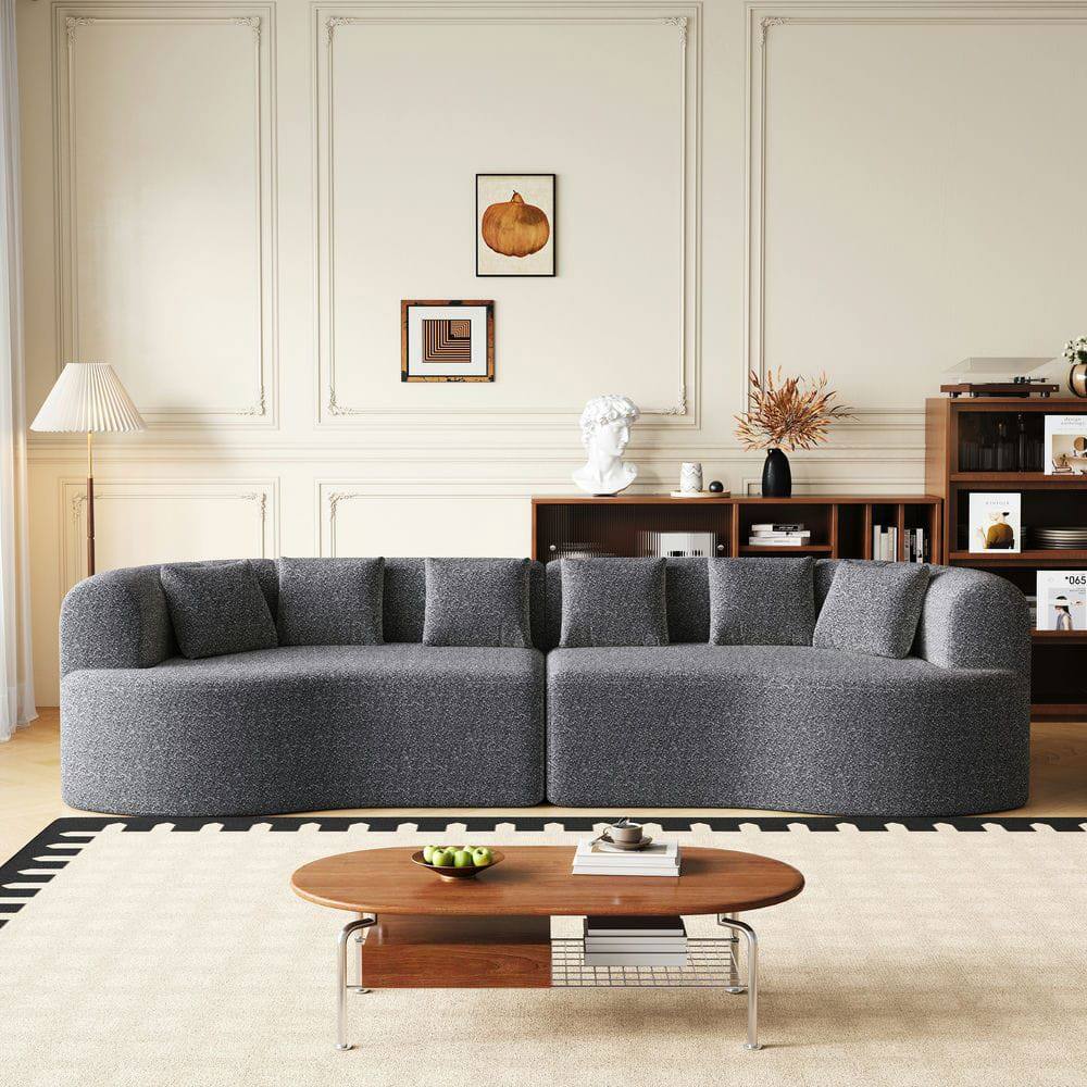Alt View 5. Kadyn - 106.3" Curved Sectional Sofa, Boneless Cloud Design with 6 Pillows and Memory Foam Seating, Grey - Gray.