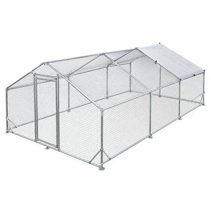 Front. RYHNUYNE - Large Metal Chicken Coop, Walk-in Poultry Cage, Spire Shaped Hen Run, Waterproof UV Cover, 19.5 ft x 9.7 ft x 6.4 ft.