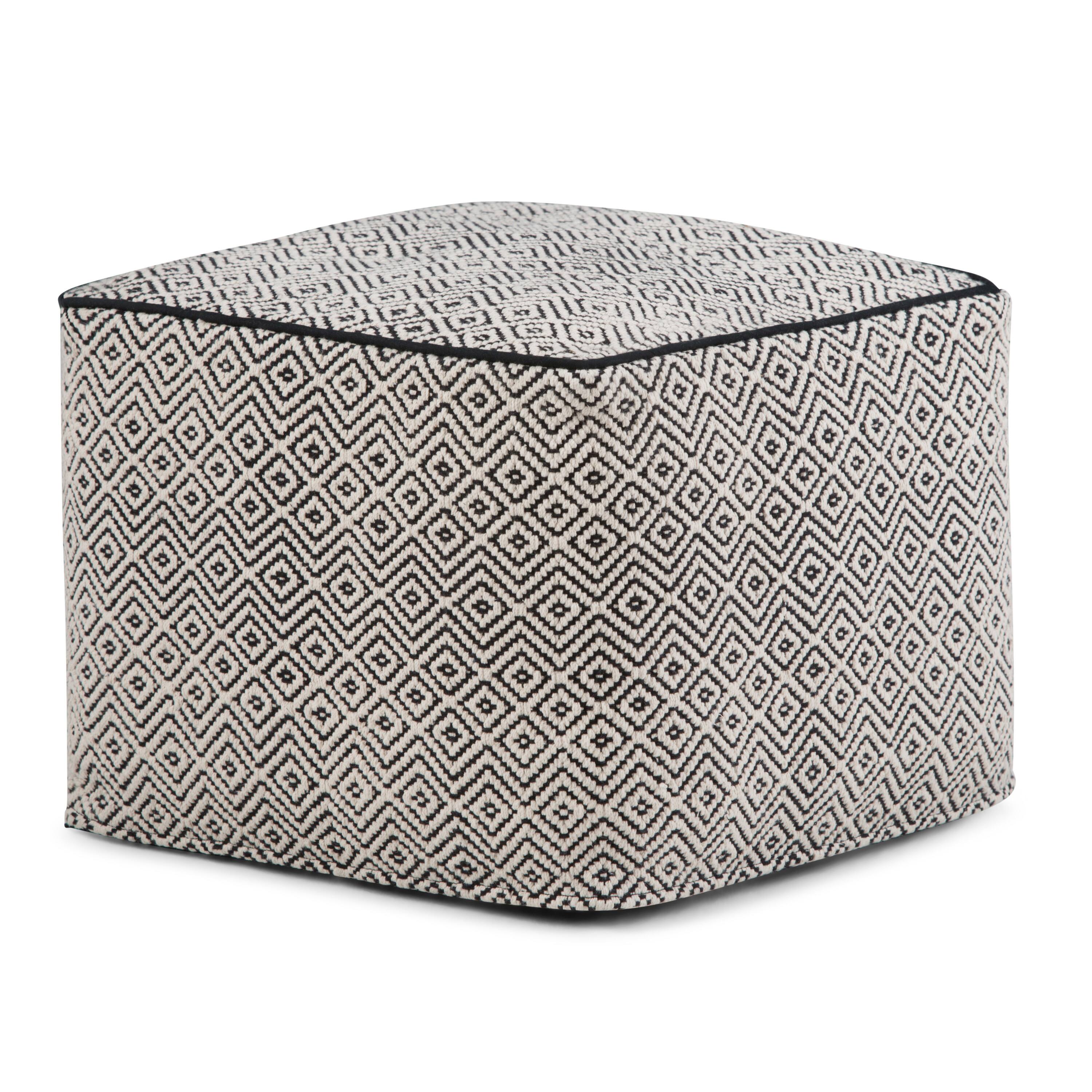 Angle. Simpli Home - Brynn Square Pouf - Patterned Black, Natural.