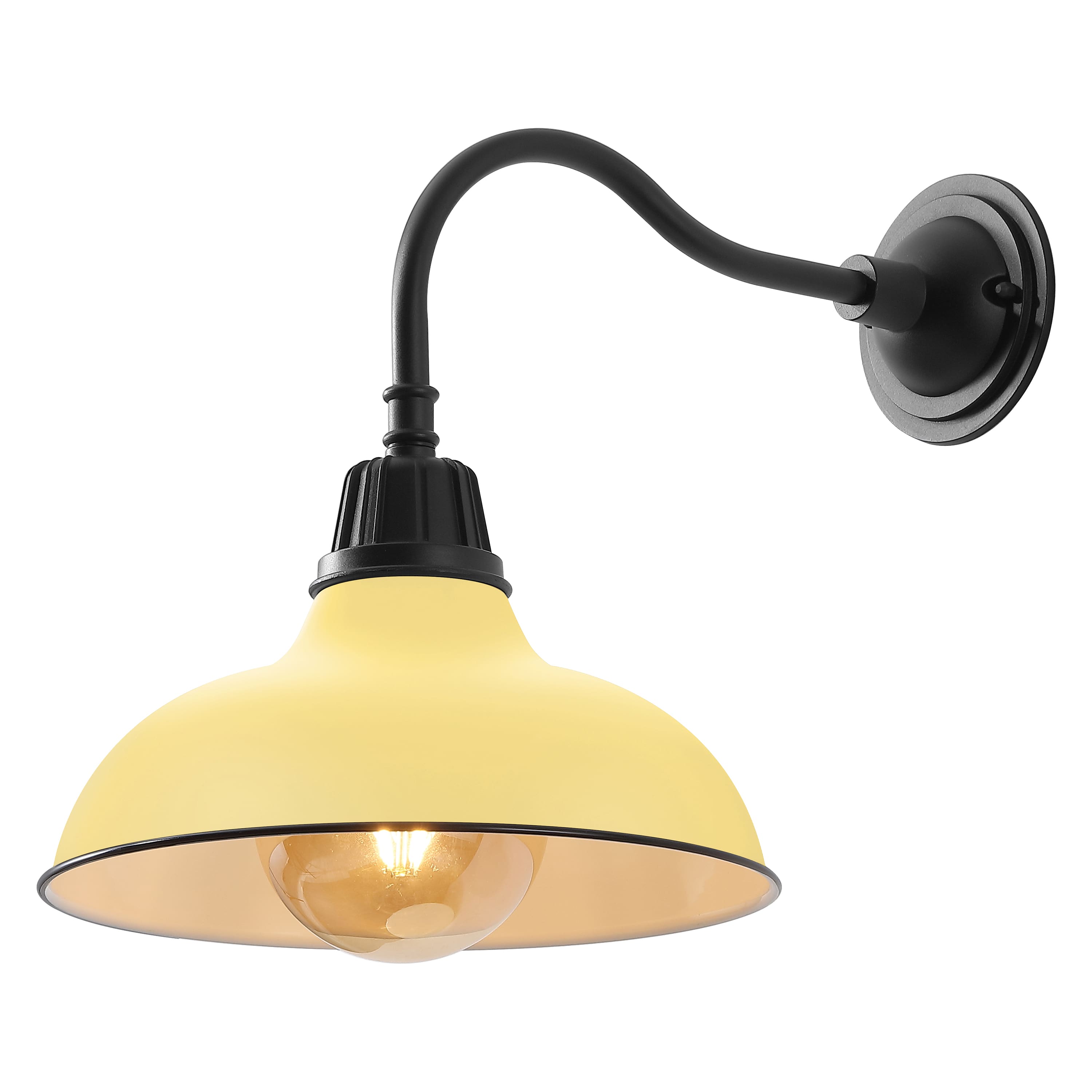 "Jonathan Y - Aurora 12.25"" 1-Light Farmhouse Industrial Indoor/Outdoor Iron LED Gooseneck Arm Outdoor Sconce, Matte Yellow - Matte Yellow/Black" price history on PriceWatchPro