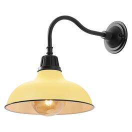 Jonathan Y - Aurora 12.25" 1-Light Farmhouse Industrial Indoor/Outdoor Iron LED Gooseneck Arm Outdoor Sconce, Matte Yellow - Matte Yellow/Black