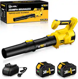 Silvel - Cordless Leaf Blower, 750CFM (250MPH) High Power Turbo Blowers, with 2x6.0Ah Battery and Quick Charger - Yellow