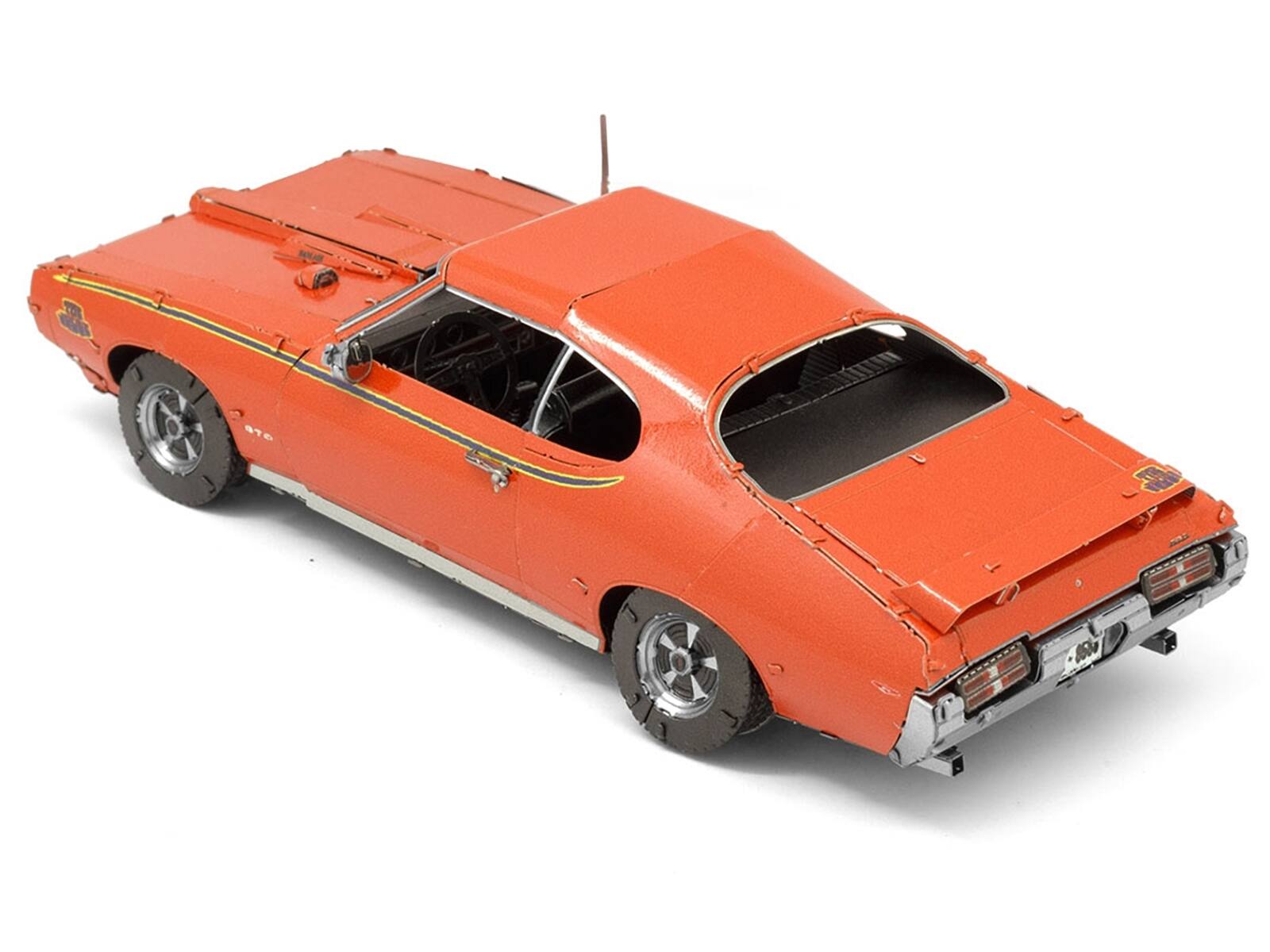 Left. Metal Earth - Model Kit 1969 Pontiac GTO Judge Orange with Black Stripes (Moderate Difficulty) Steel Model by Metal Earth - Orange with Black.