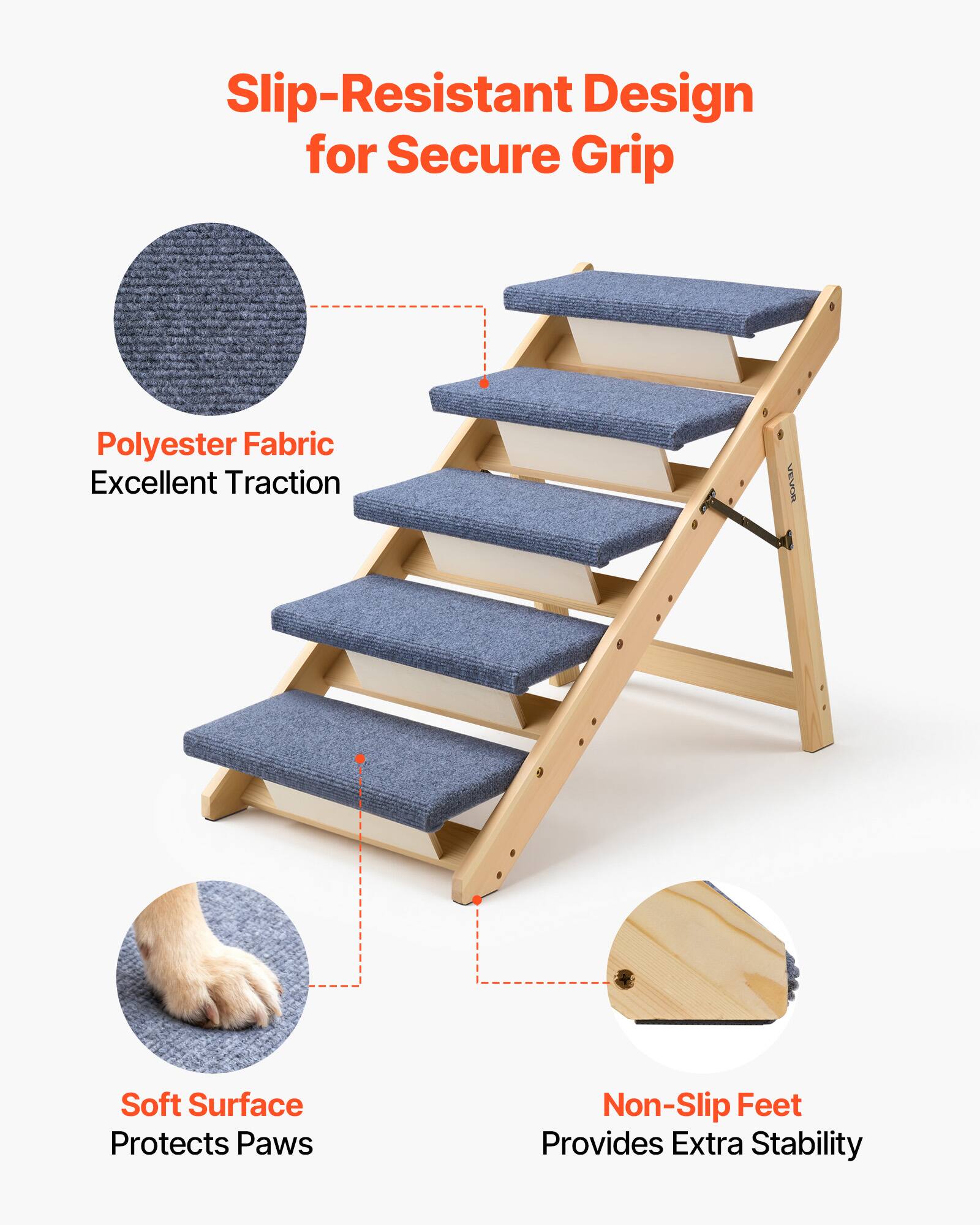 Slip-Resistant Design for Secure Grip

- Polyester Fabric
  - Excellent Traction

- Soft Surface
  - Protects Paws

- Non-Slip Feet
  - Provides Extra Stability