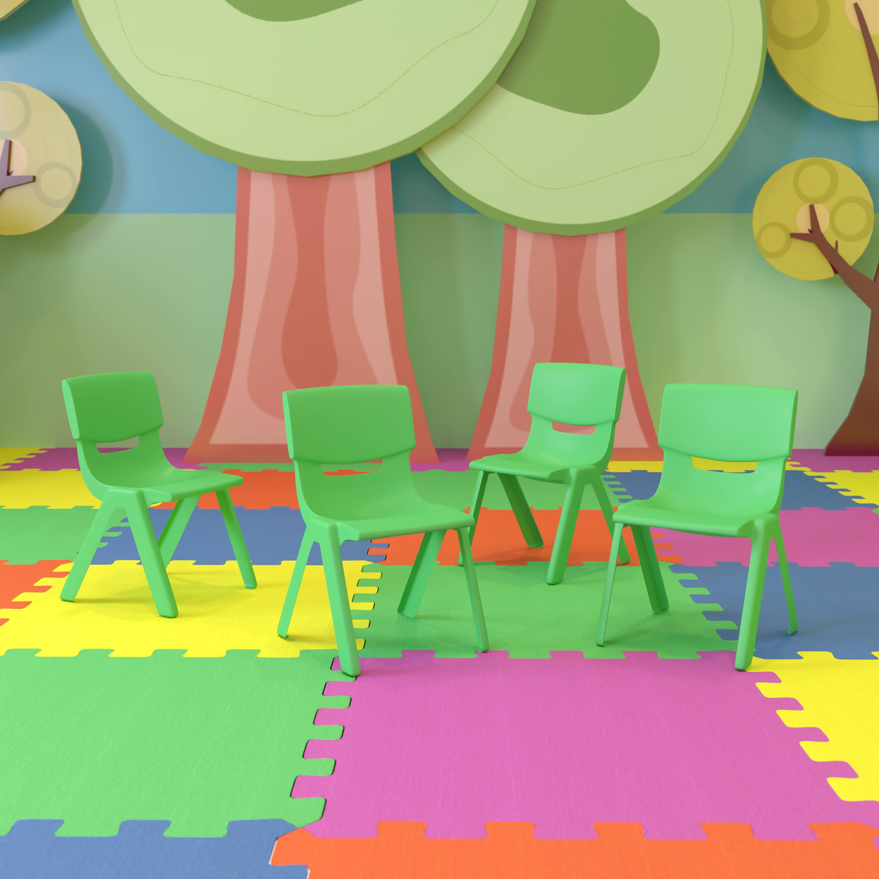 Alt View 2. Emma + Oliver - 4 Pack Plastic Stackable Pre-K/School Chairs with 10.5"H Seat - Green.