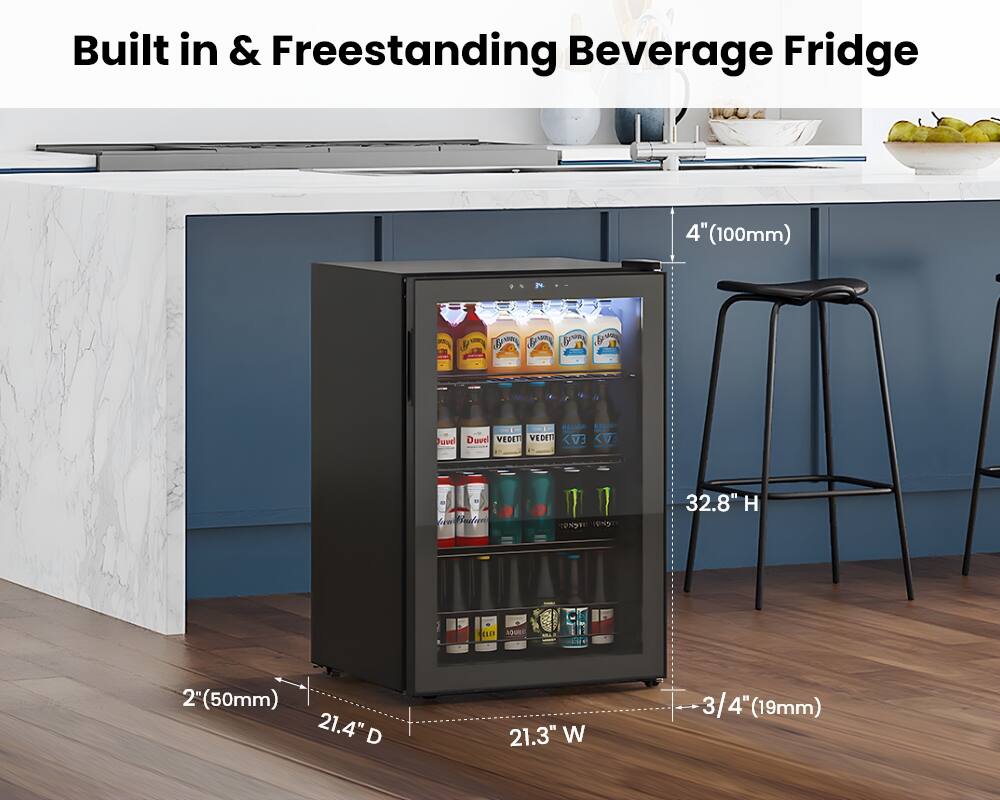 Built in & Freestanding Beverage Fridge

- Height: 32.8" (833mm)
- Width: 21.3" (541mm)
- Depth: 21.4" (544mm)
- Clearance: 4" (100mm) from the top
- Clearance: 2" (50mm) from the sides
- Clearance: 3/4" (19mm) from the back