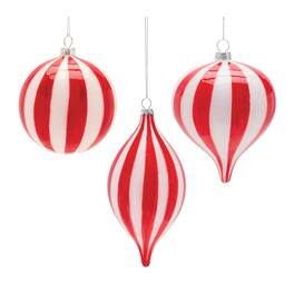 BreeBe - Striped Glass Ornament (Set of 6) - White, Red