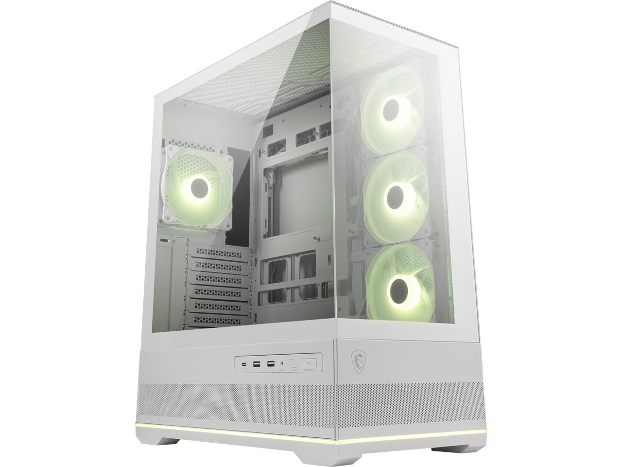 Alt View 1. MSI - MSI MAG PANO 110R PZ - Gaming PC Case, Tempered Glass, 4x120mm ARGB Fans, 360mm Liquid Cooling, Mesh Panel - White.