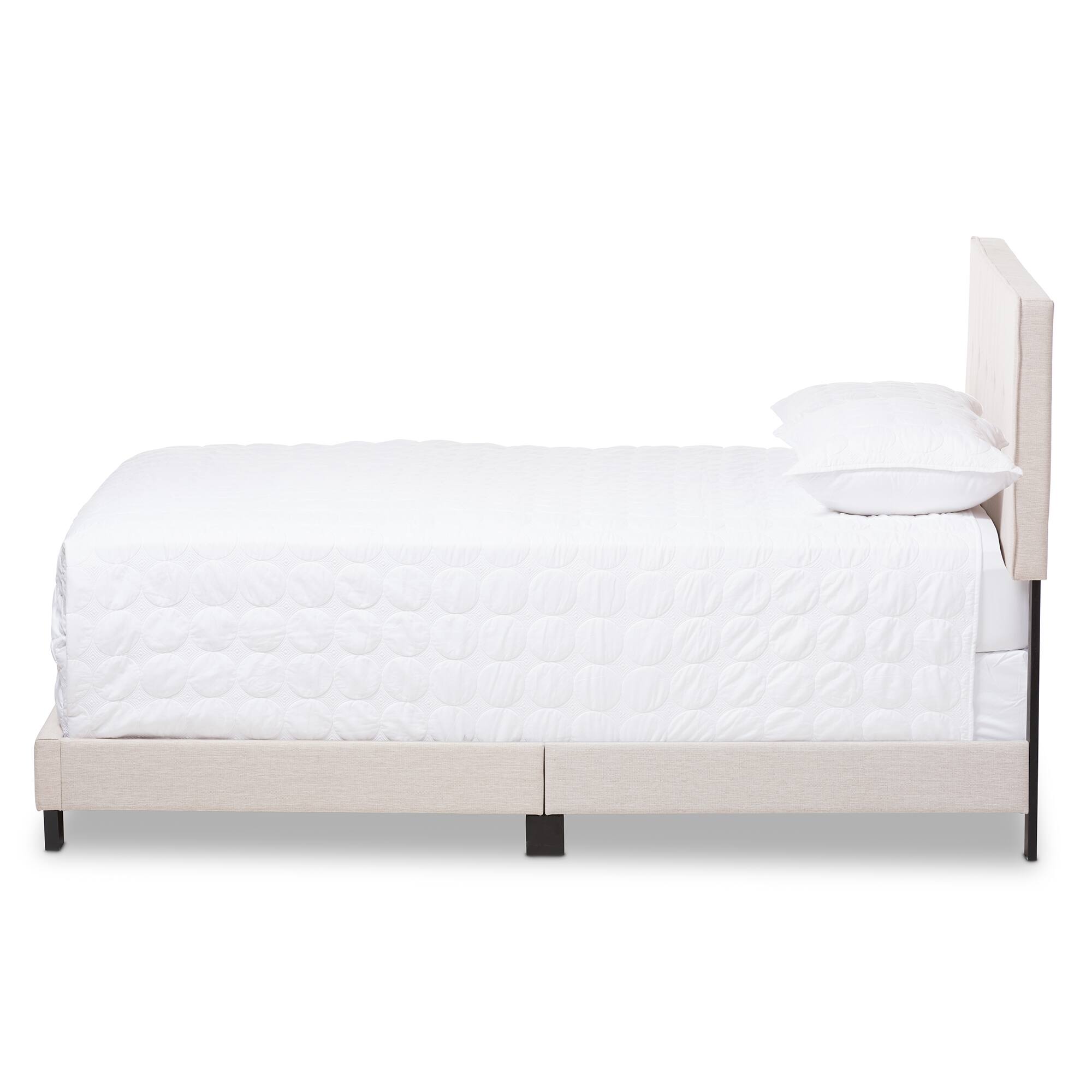Angle. Baxton Studio - Hampton Modern and Contemporary Fabric Upholstered Bed - Light Beige.