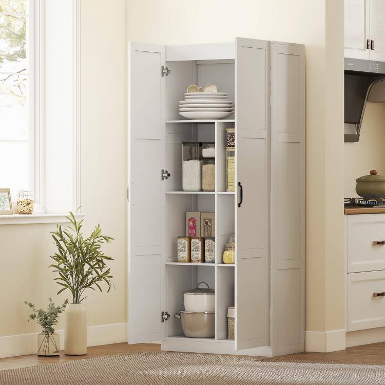 Alt View 9. PULUZ - Farmhouse Pantry Cabinet, 71 inch Tall Kitchen Pantry Storage Cabinet with Soft-Close Hinges, Adjustable Shelves - White.