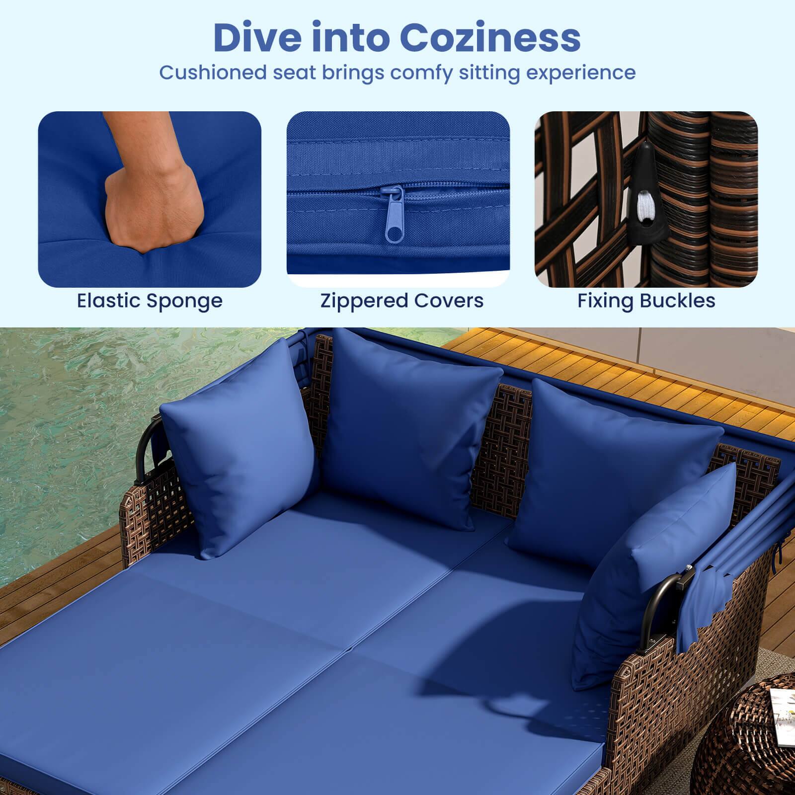 Dive into Coziness  
Cushioned seat brings comfy sitting experience  

- Elastic Sponge  
- Zippered Covers  
- Fixing Buckles