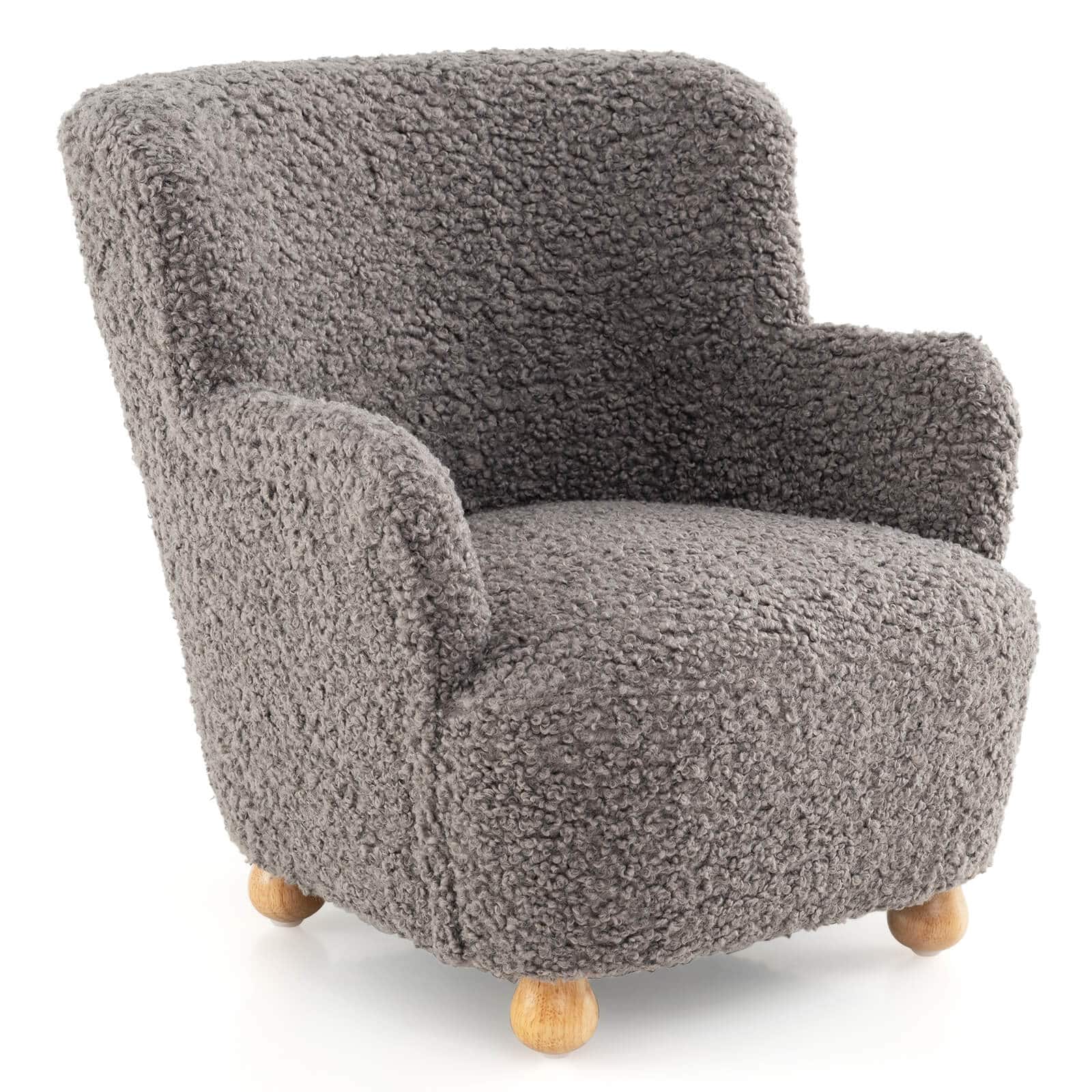 Costway - Sherpa Kids Sofa with Solid Rubber Wood Legs for Boys & Girls Aged 3+ for Bedroom - Gray