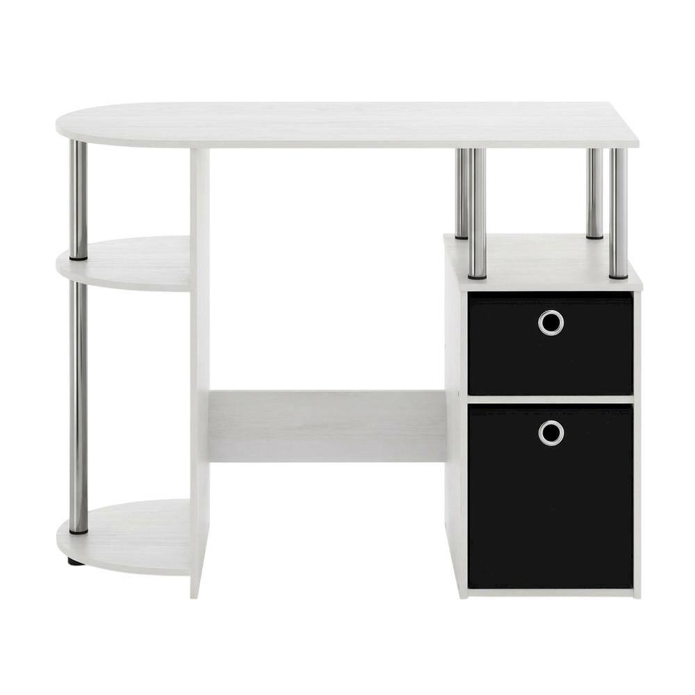 Back. BisonOffice - White Oak Study Desk With Bin Drawers And Steel Tubes For Home Office - White Oak/Chrome/Black.