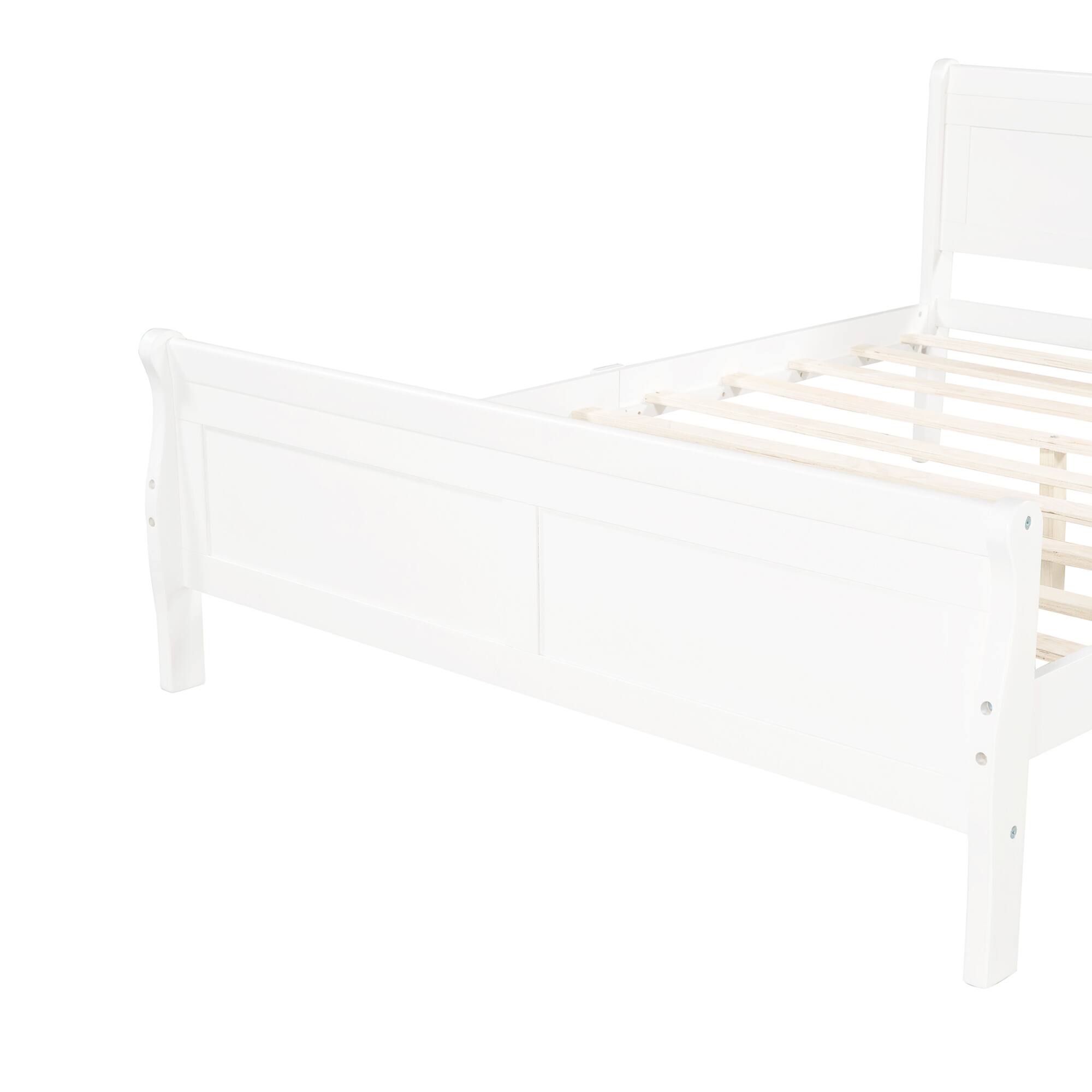 Alt View 5. GOODSILO - Full Size White Wood Platform Bed with Headboard and Wooden Slat Support - White.
