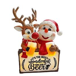 OrnamentallyYou - It's the Most Wonderful Time for a Drink Festive Figurine, 8" Snowman and Reindeer Christmas Decor - Multicolored