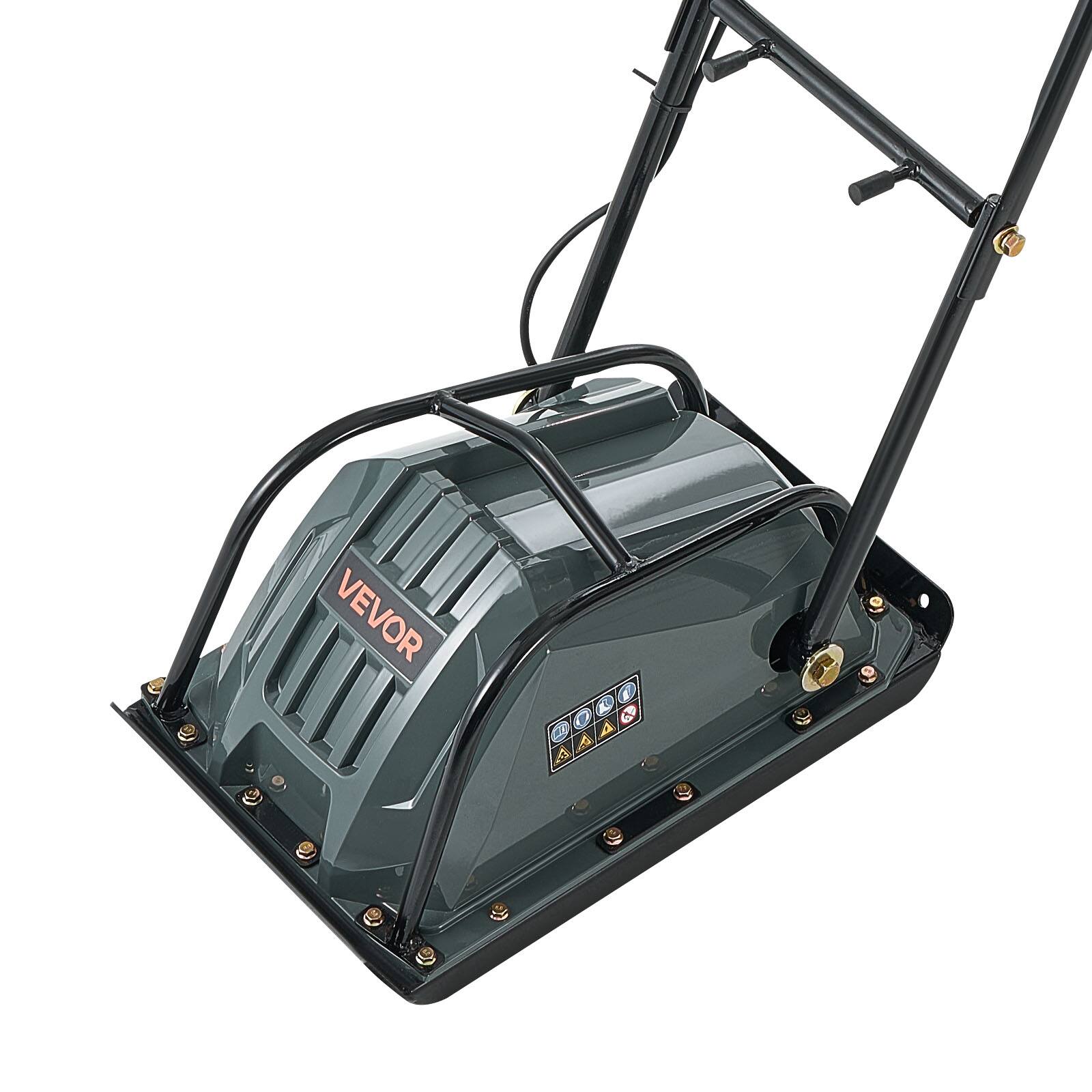 Alt View 5. VEVOR - Plate Compactor, 130W Output Electric Ground Rammer, 5 kN Force, 3.9 in Depth, 16 m/min Speed, 3304 sq.ft/h Efficiency - Black;Grey.
