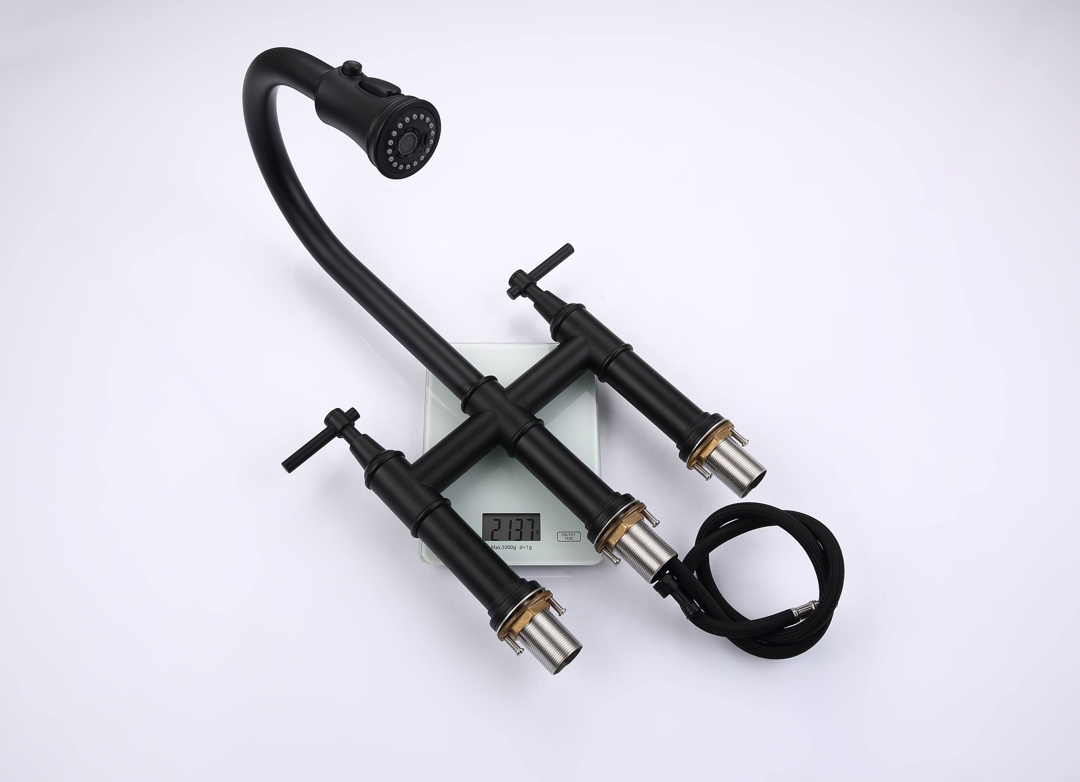 Left. Siljoy - Bridge Kitchen Faucet with Pull-Down Sprayhead in Spot - Matte Black.