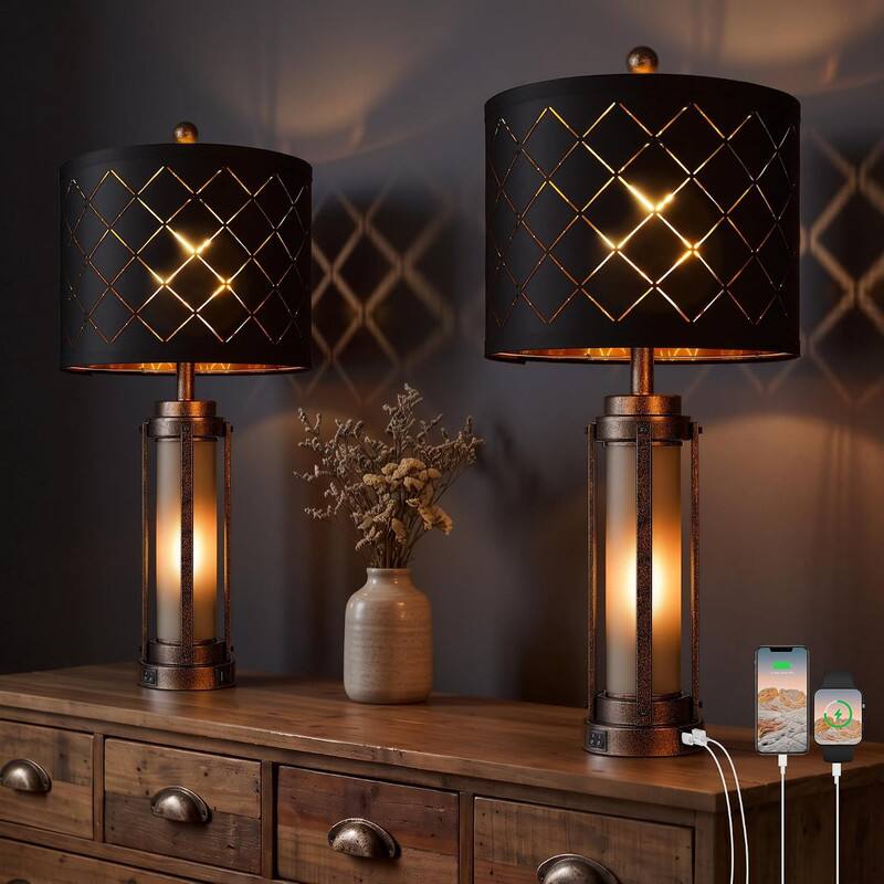 partphoner 27'' Modern Table Lamp Set of 2 with Nightlight, Metal ...