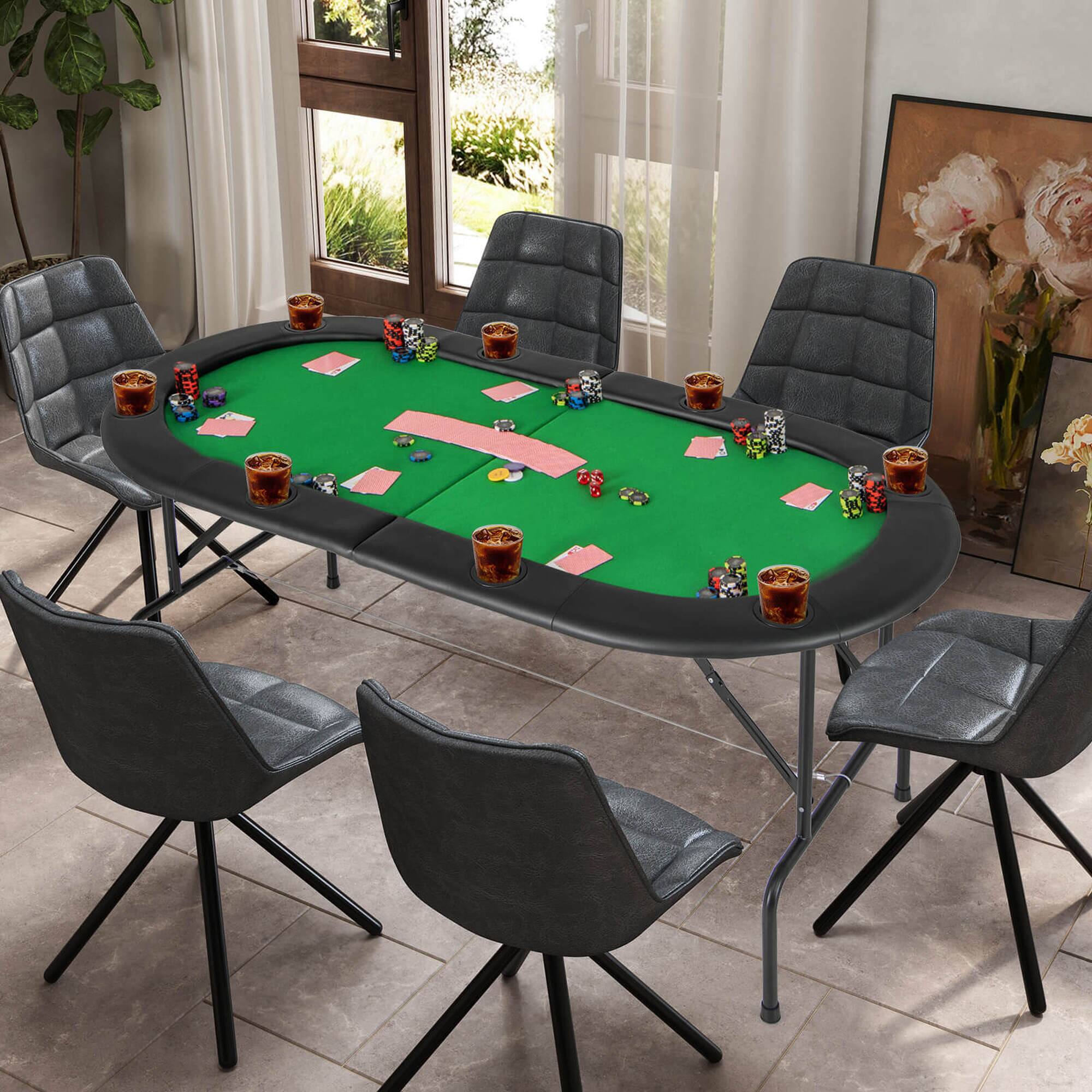 Costway 8 Players Poker Table with 8 Cup Holders & Comfy