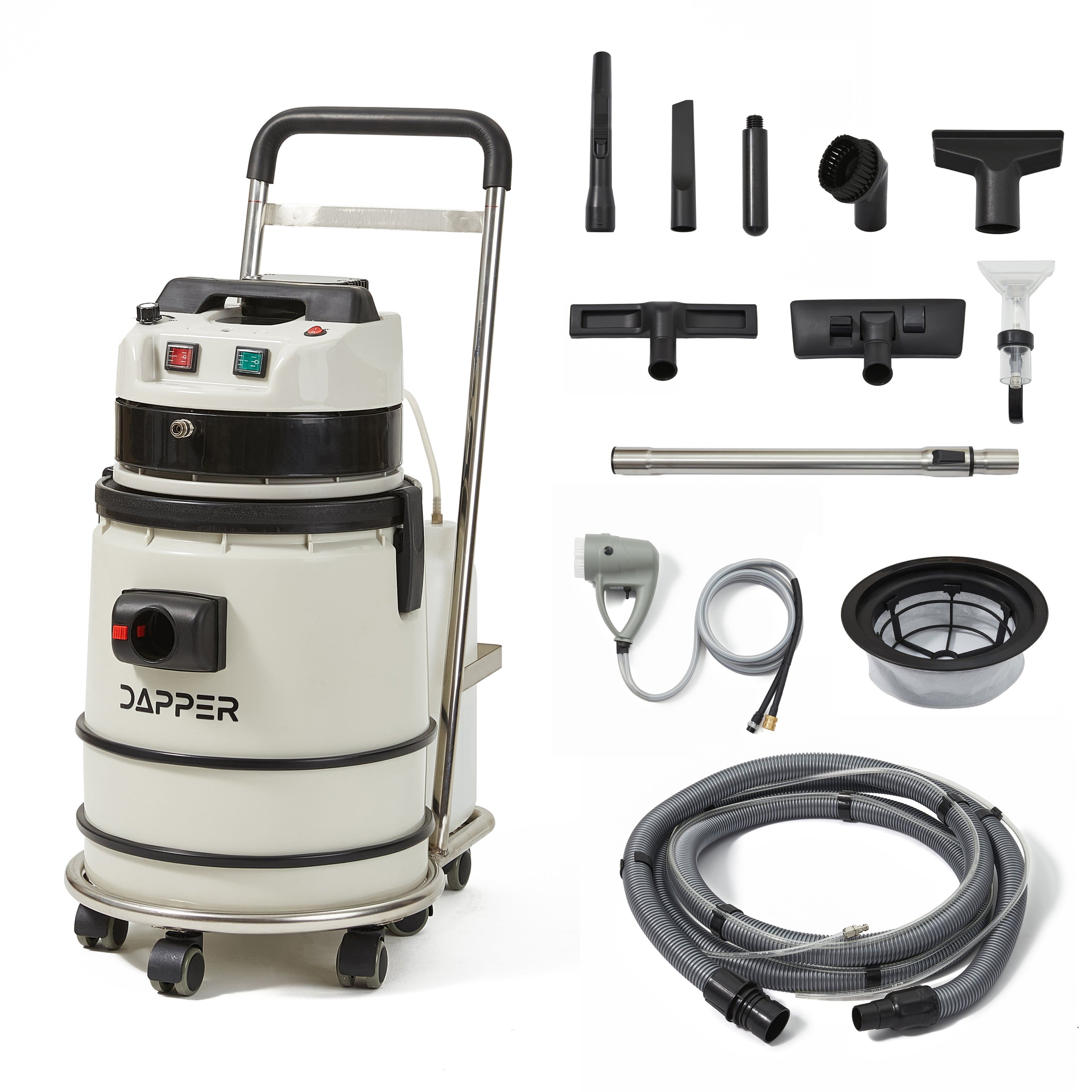 Dapper Supply - Commercial Wet/Dry Vacuum Cleaner with Steam, Cold Water Extraction & Soap Dispensing, 5.5 Gal Tank - White