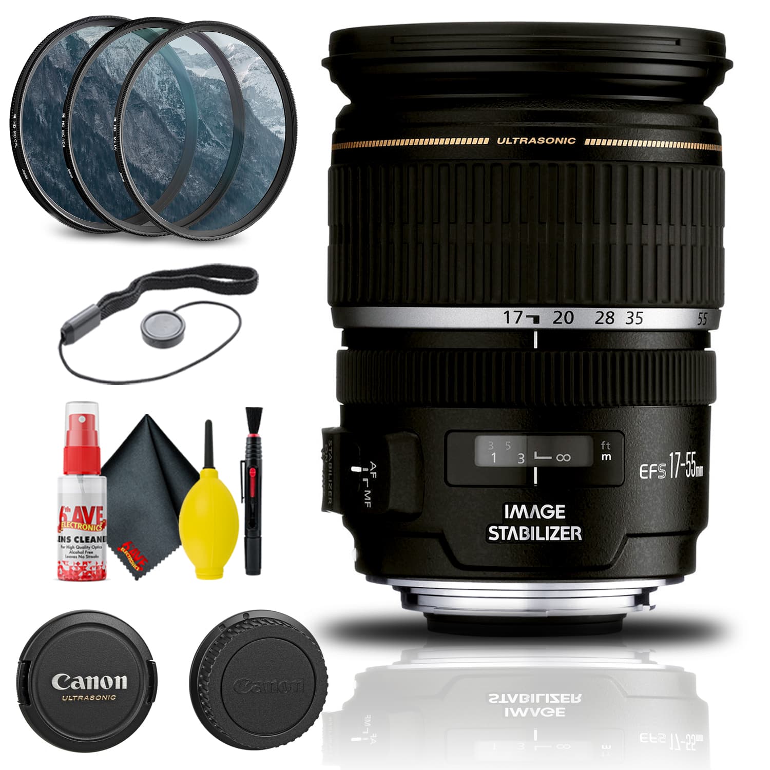 Canon - EF-S 17-55mm f/2.8 IS USM Lens (1242B002) + Filter Kit + Cap Keeper + More - Black