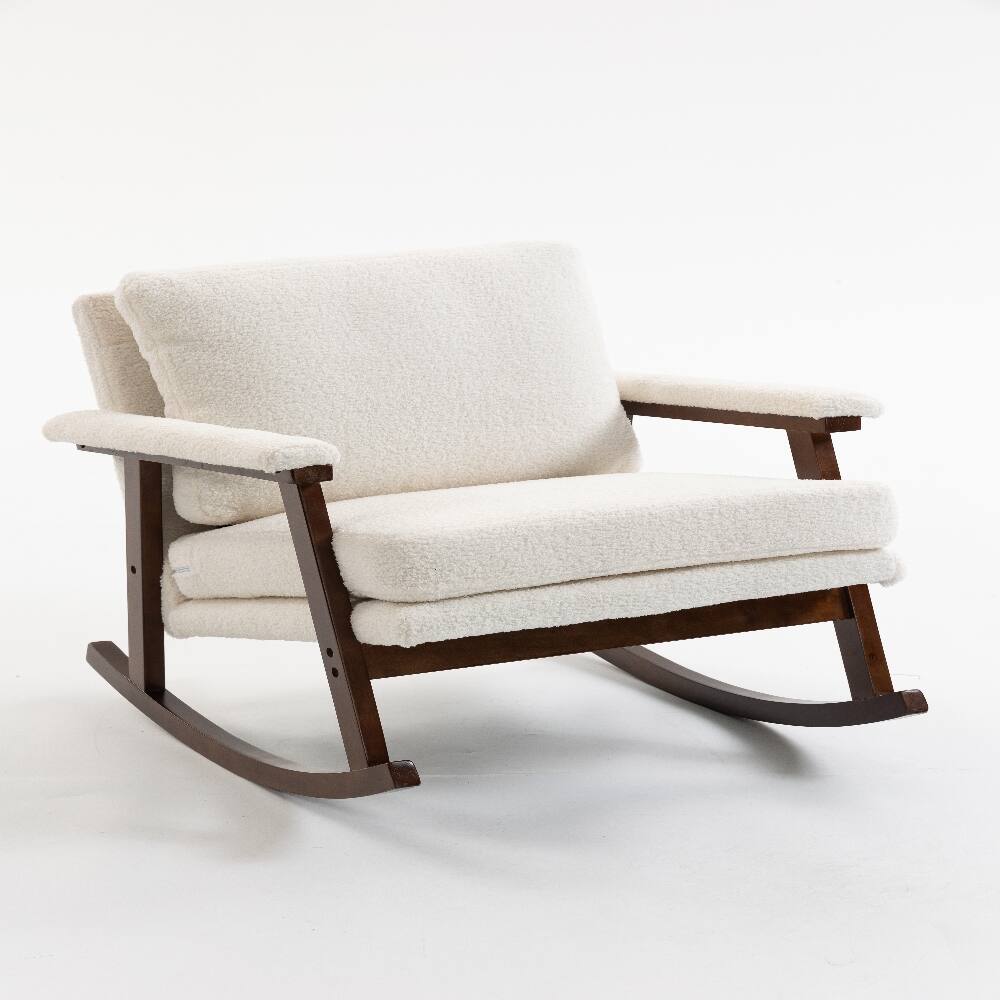 Alt View 7. Loheer - Loheer Mid Century Modern Accent Chair Solid Wood Rocking Chair Upholstered Reading Armchair for Bedroom Sunroom White - White.