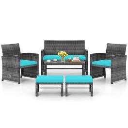 Costway - 6PCS Patio Furniture Set Outdoor Sectional Conversation PE Rattan Sofa Set - Mix Brown,Turquoise