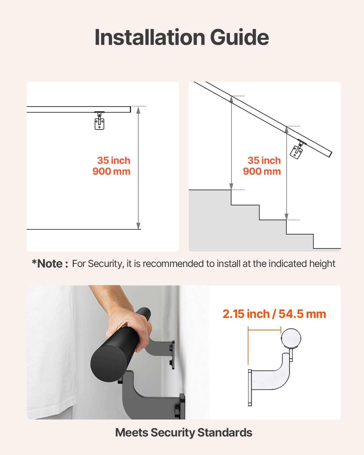 Installation Guide

35 inch  
900 mm

35 inch  
900 mm

*Note: For Security, it is recommended to install at the indicated height

2.15 inch / 54.5 mm

Meets Security Standards