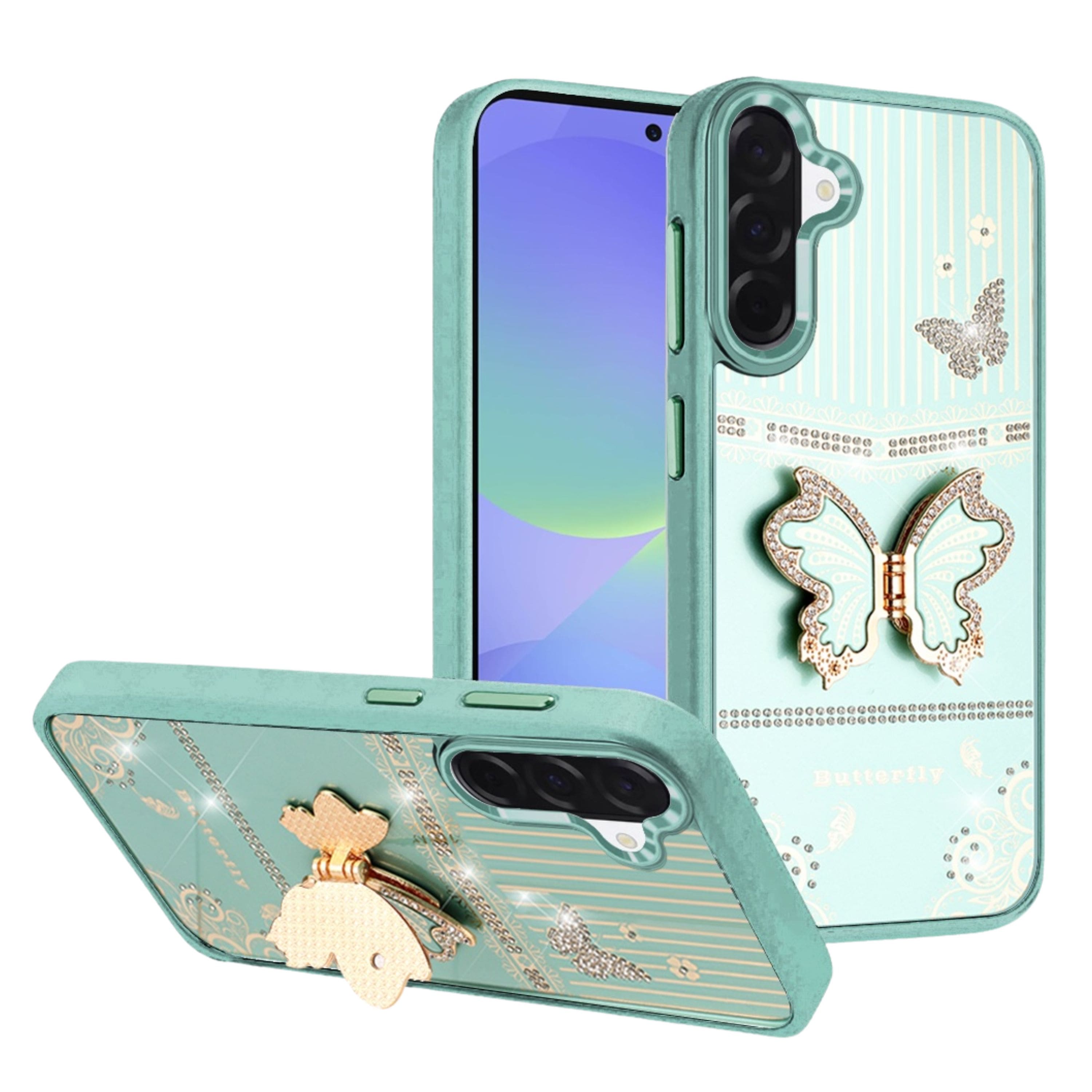 Kitcheniva - 3D Butterfly Bling Charm Stand Phone Case With Tempered Glass For Samsung Galaxy A37 5G - Teal price history on PriceWatchPro