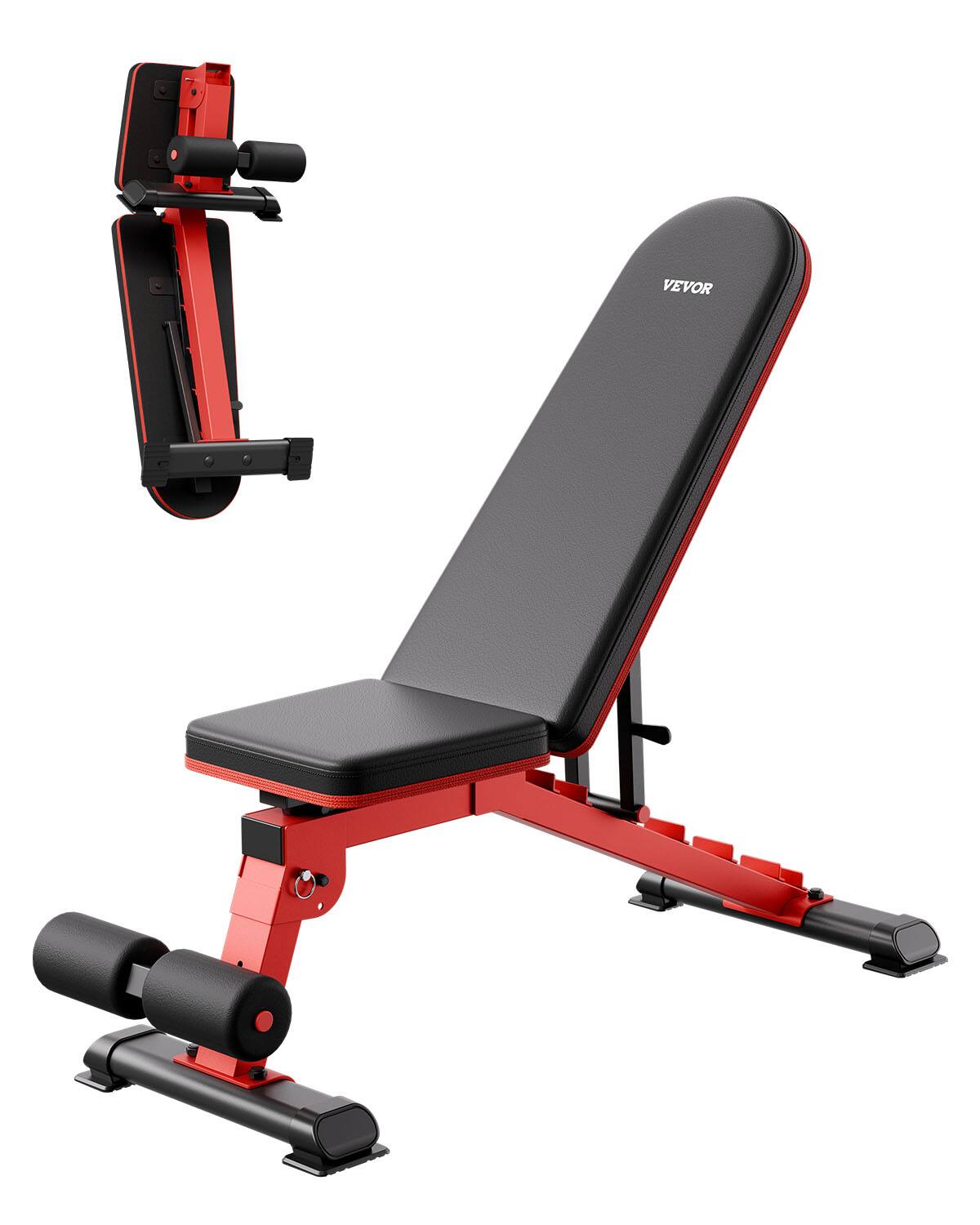 Front. VEVOR - Weight Bench, 1200lbs Heavy Duty Stable Weight Bench Press for Full Body Workout, Adjustable Exercise Sit up Bench - red.