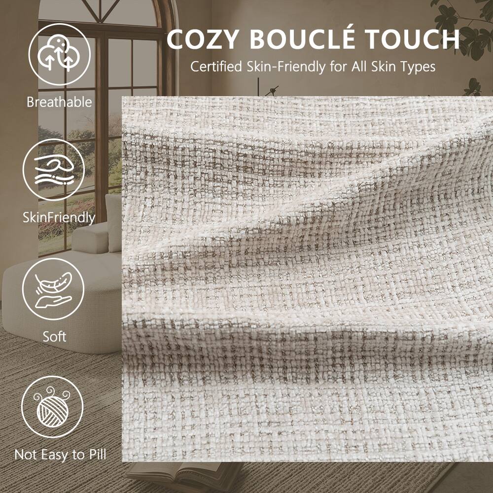 COZY BOUCLÉ TOUCH  
Certified Skin-Friendly for All Skin Types  
Breathable  
SkinFriendly  
Soft  
Not Easy to Pill