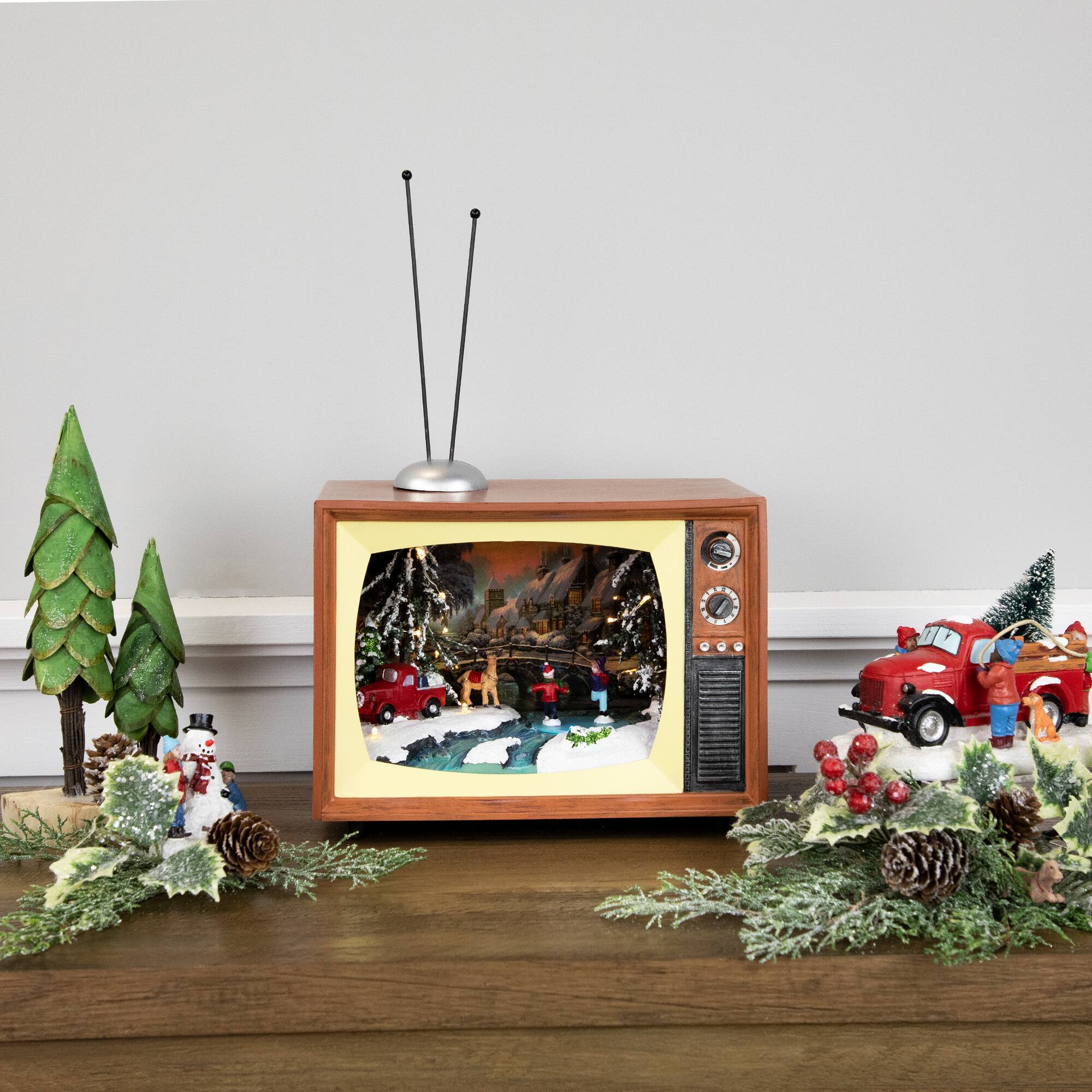 Alt View 1. Northlight - LED Lighted Animated Musical TV with Ice Skating Scene Christmas Display - 9.25" - Brown.