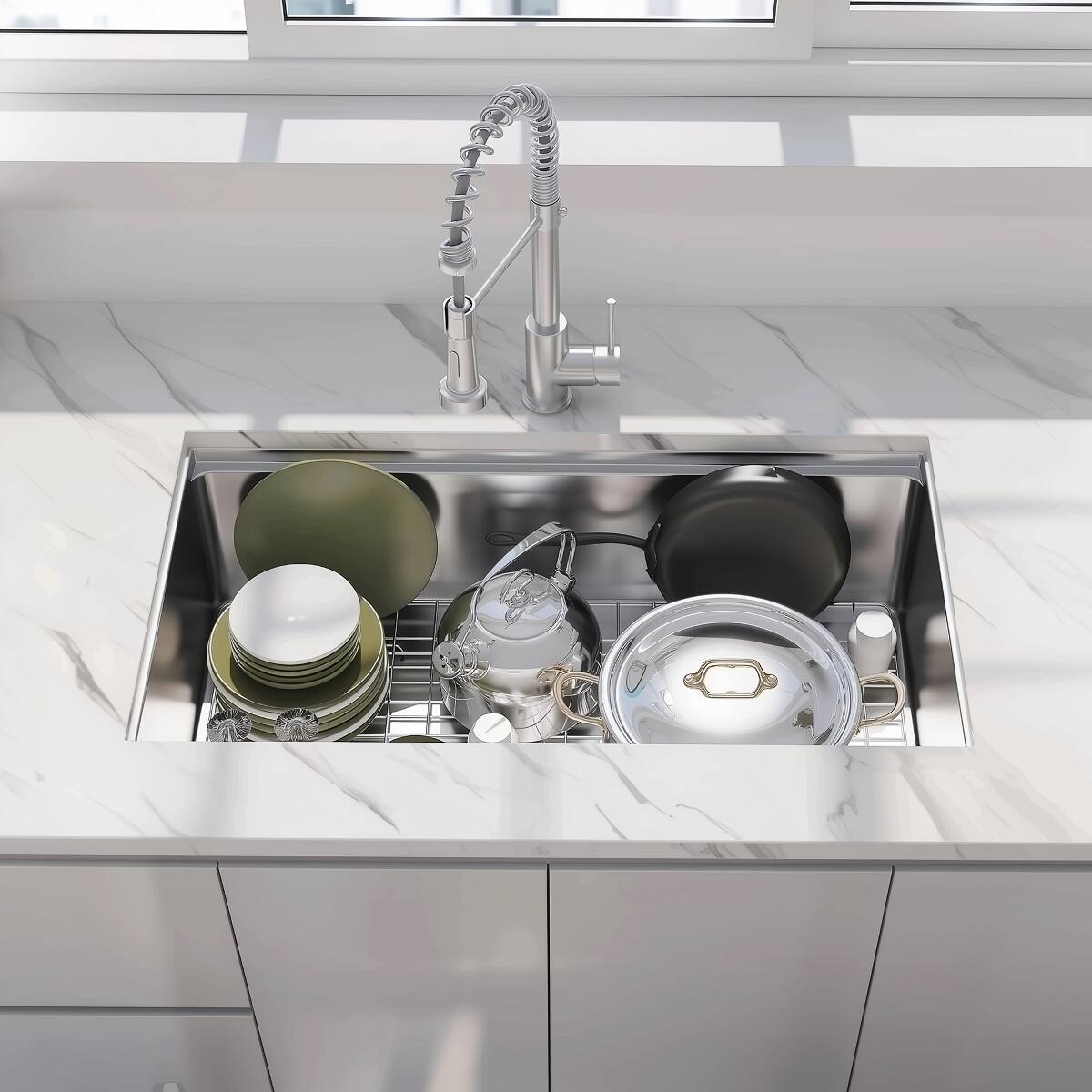 Back. Ropilly - Ropilly 30 inch undermount workstation sink, 18 gauge stainless steel kitchen sink, single bowl - Brushed Chrome.