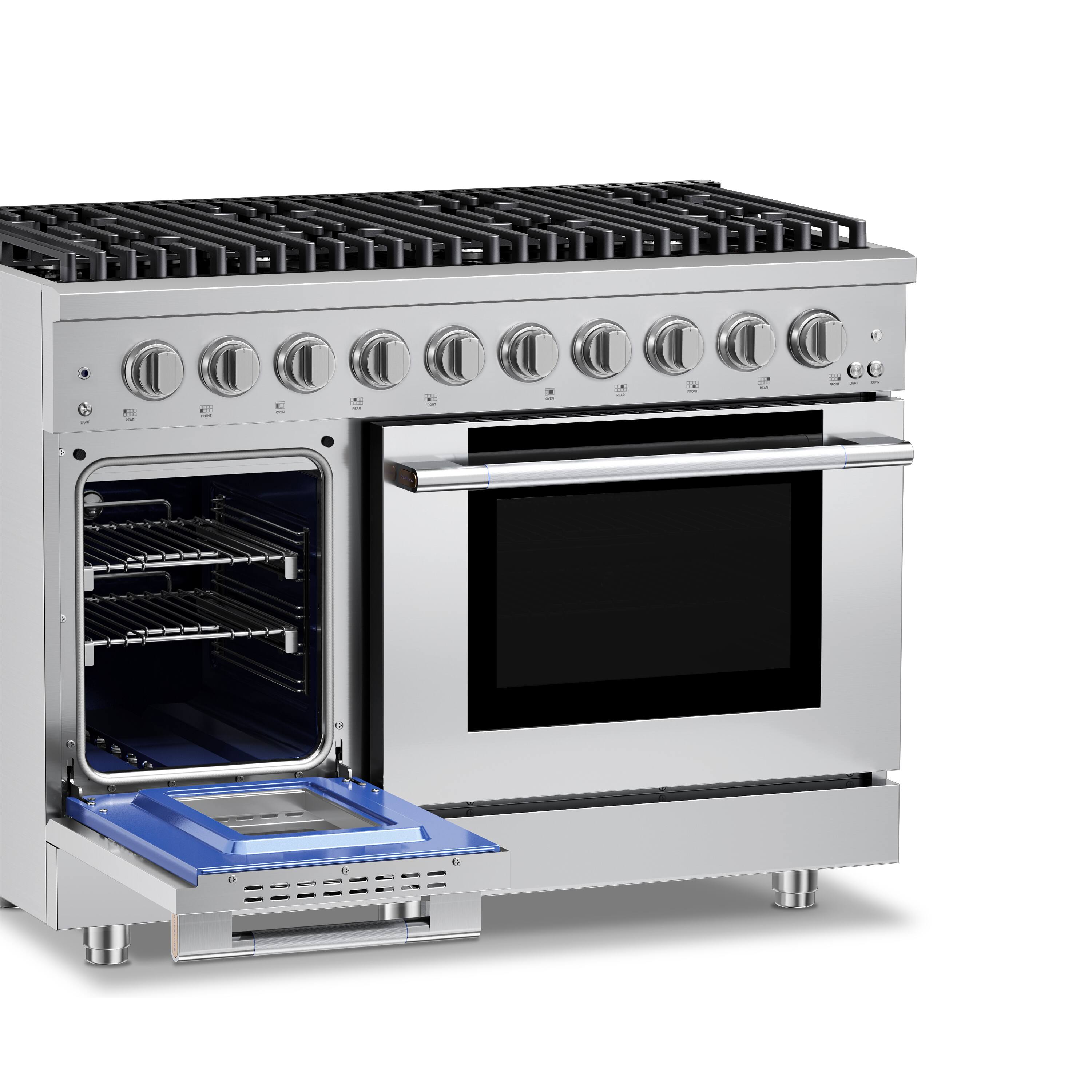 Alt View 3. Hauslane - HausPro 48 in. 8 Burners (20,000 BTU) Freestanding Dual Fuel Range in Stainless Steel with Double Convection Oven Silver - Stainless Steel.