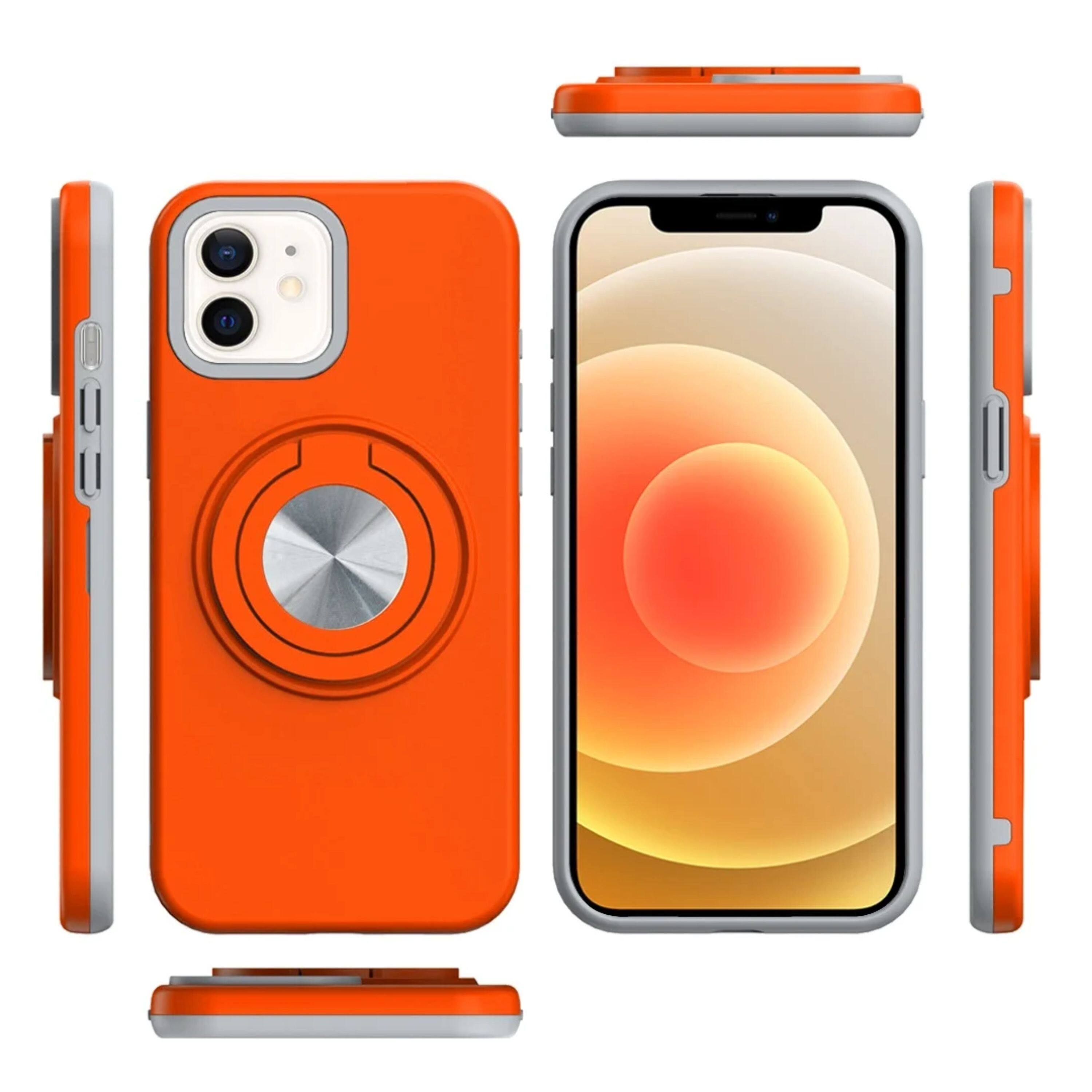 Angle. Kitcheniva - Solid Rugged Shockproof Phone Case With 360 Stand Tempered Glass For iPhone 12/12 Pro Cosmic Orange - Cosmic Orange.