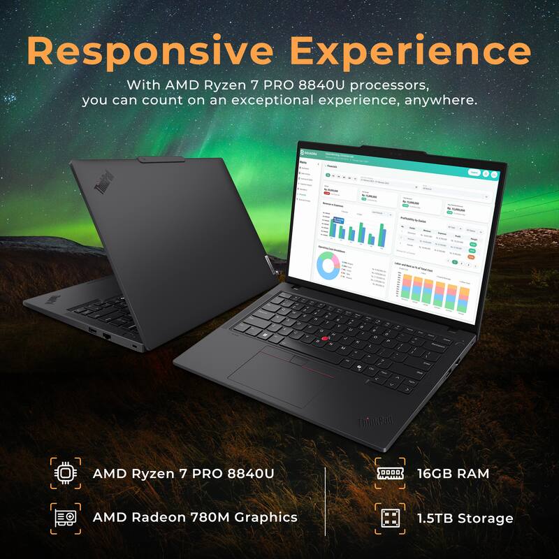 Responsive Experience

With AMD Ryzen 7 PRO 8840U processors, you can count on an exceptional experience, anywhere.

ThinkPad

AMD Ryzen 7 PRO 8840U  
16GB RAM  
AMD Radeon 780M Graphics  
1.5TB Storage