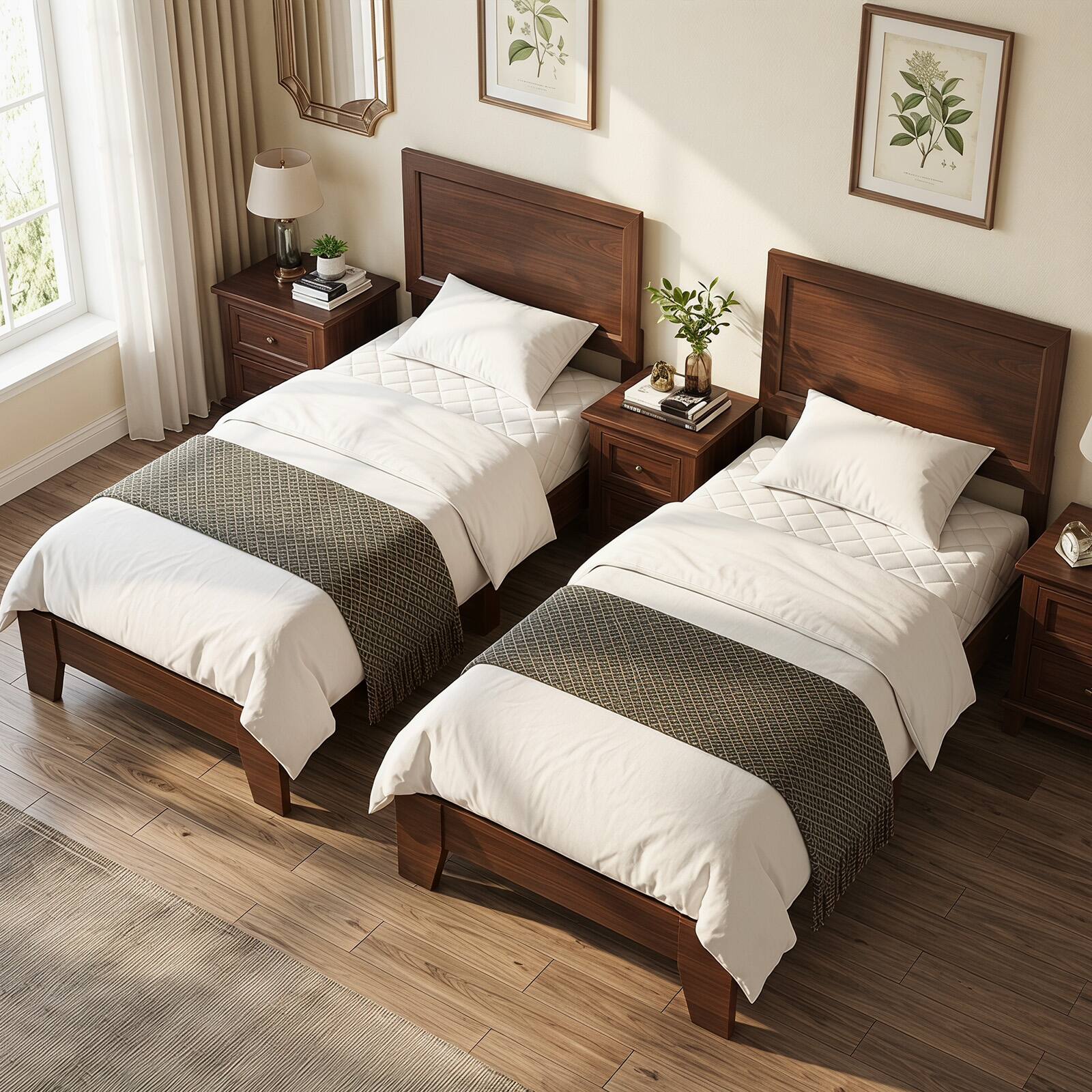 Alt View 4. Costway - Costway Twin Size Bed Frame, Mid-Century Platform Bed with Headboard, No Box Spring Needed - Walnut.