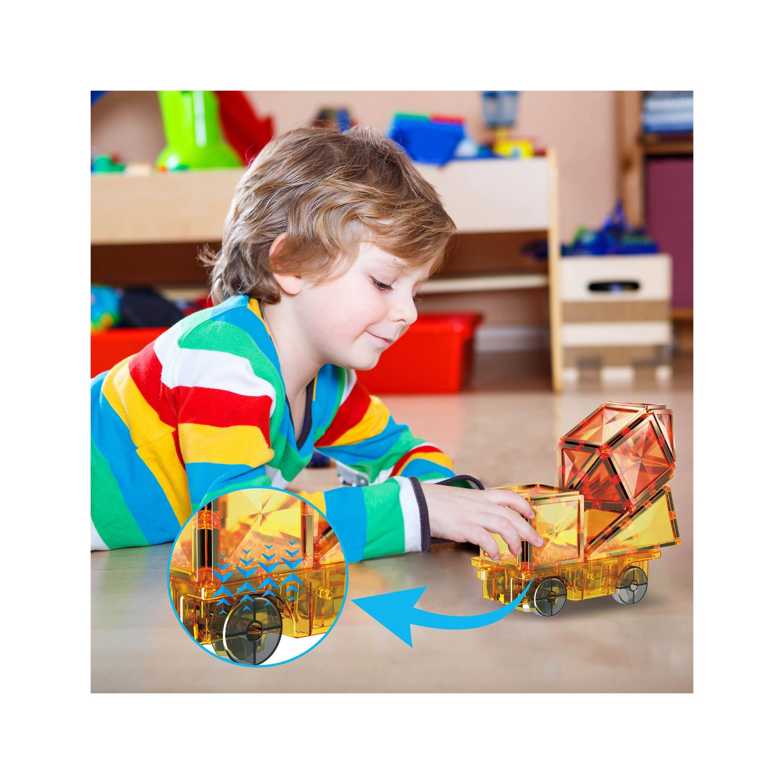 Alt View 3. PicassoTiles - PicassoTiles Magnet Tile Motorized Car Base Self Turning Truck with Light, Motor for Kids.