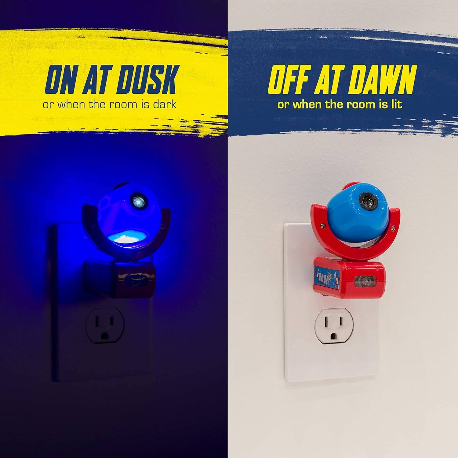 ON AT DUSK  
or when the room is dark  

OFF AT DAWN  
or when the room is lit