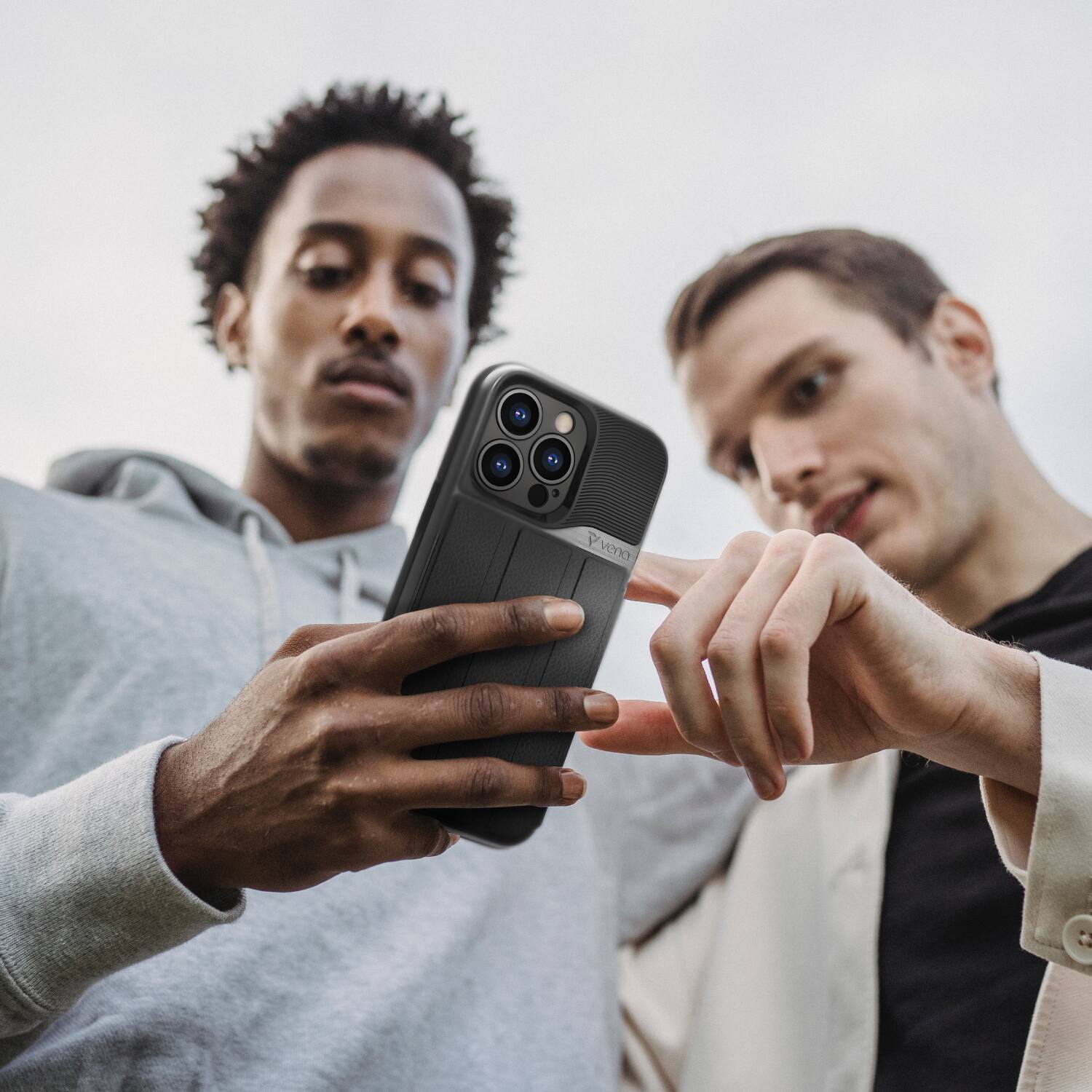 Angle. Vena - vCommute Wallet Case for Apple iPhone 15 Pro - Flip Leather Cover Card Slot Holder with Kickstand - Black - Multicolored.