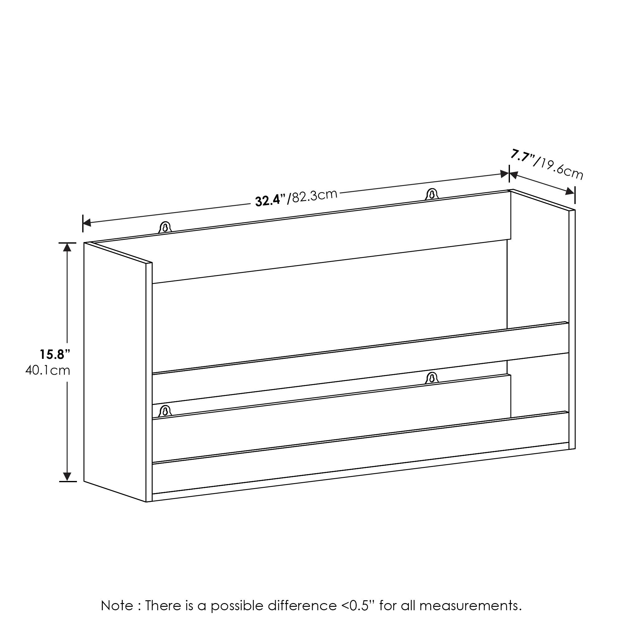 32.4"/82.3cm  
7.7"/19.6cm  
15.8"/40.1cm  

Note: There is a possible difference <0.5" for all measurements.