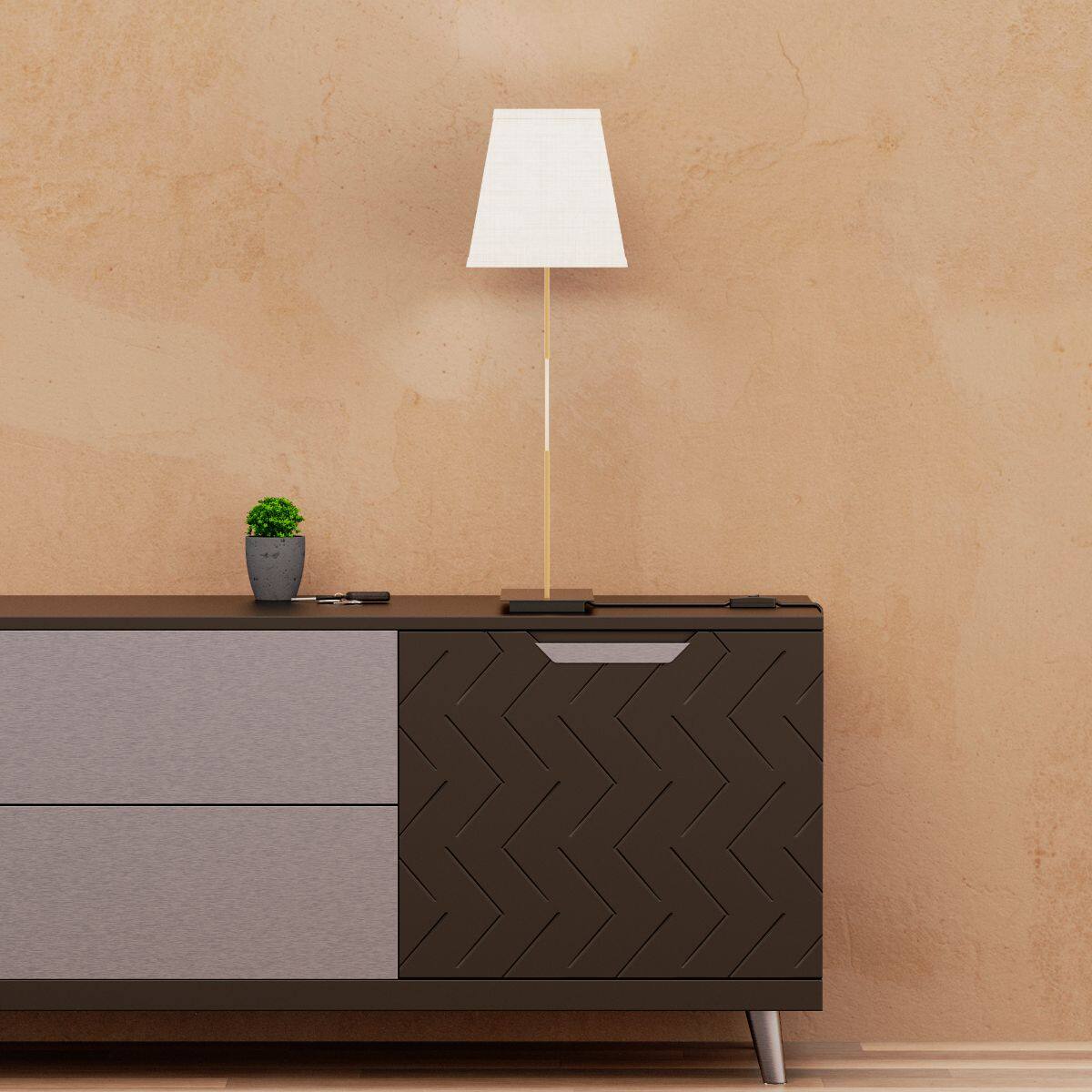 Alt View 1. Infibrite - Angled Brass 25 Inch Table Lamp with Textured Shade, E26 Bulb Compatible - White.