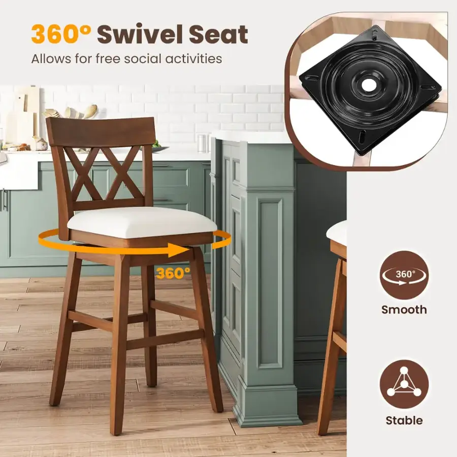 The image features a wooden chair with a swivel seat that allows for free social activities. The chair is stable and smooth, making it a comfortable and functional addition to any space.