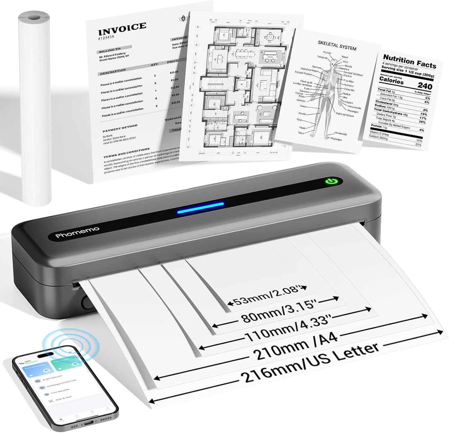 **INVOICE**  
123458  

**BILLING TO:**  
Mr. Johnson  
1234 Elm Street  
Anytown, NY 10001  

**DESCRIPTION**  
Pieces in a radio convolution  
Pieces in a radio convolution  
Pieces in a radio convolution  
Pieces in a radio convolution  
Pieces in a radio convolution  

**QTY**  
2  
1  
1  
1  
1  

**PRICE**  
$10.00  
$10.00  
$10.00  
$10.00  
$10.00  

**Subtotal**  
$50.00  

**Tax**  
$5.00  

**Total**  
$55.00  

**PAYMENT METHOD**  
PayPal  
Account: johnson123@gmail.com  

**TERMS AND CONDITIONS**  
Please read the terms and conditions before placing your order.  
By placing an order, you agree to the terms and conditions.  
For any questions, please contact us at info@company.com.  

**SKELETAL SYSTEM**  
[Diagram of the skeletal system with labeled bones]  

**Nutrition Facts**  
Serving size 