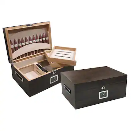 Front. Prestige - Rockefeller Humidor - Solid Hardwood Ebony Matte Finish.