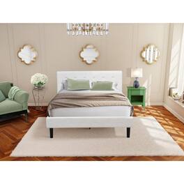 East West Furniture - NL19Q-1GA12 2 Piece Bedroom Set - 1 Platform Bed Fabric Headboard and 1 Nightstand - Clover Green Finish - White Velvet