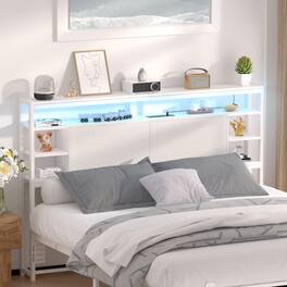Aheaplus - Sturdy Queen Headboard with Storage, USB/Outlets & Smart LED Light - White