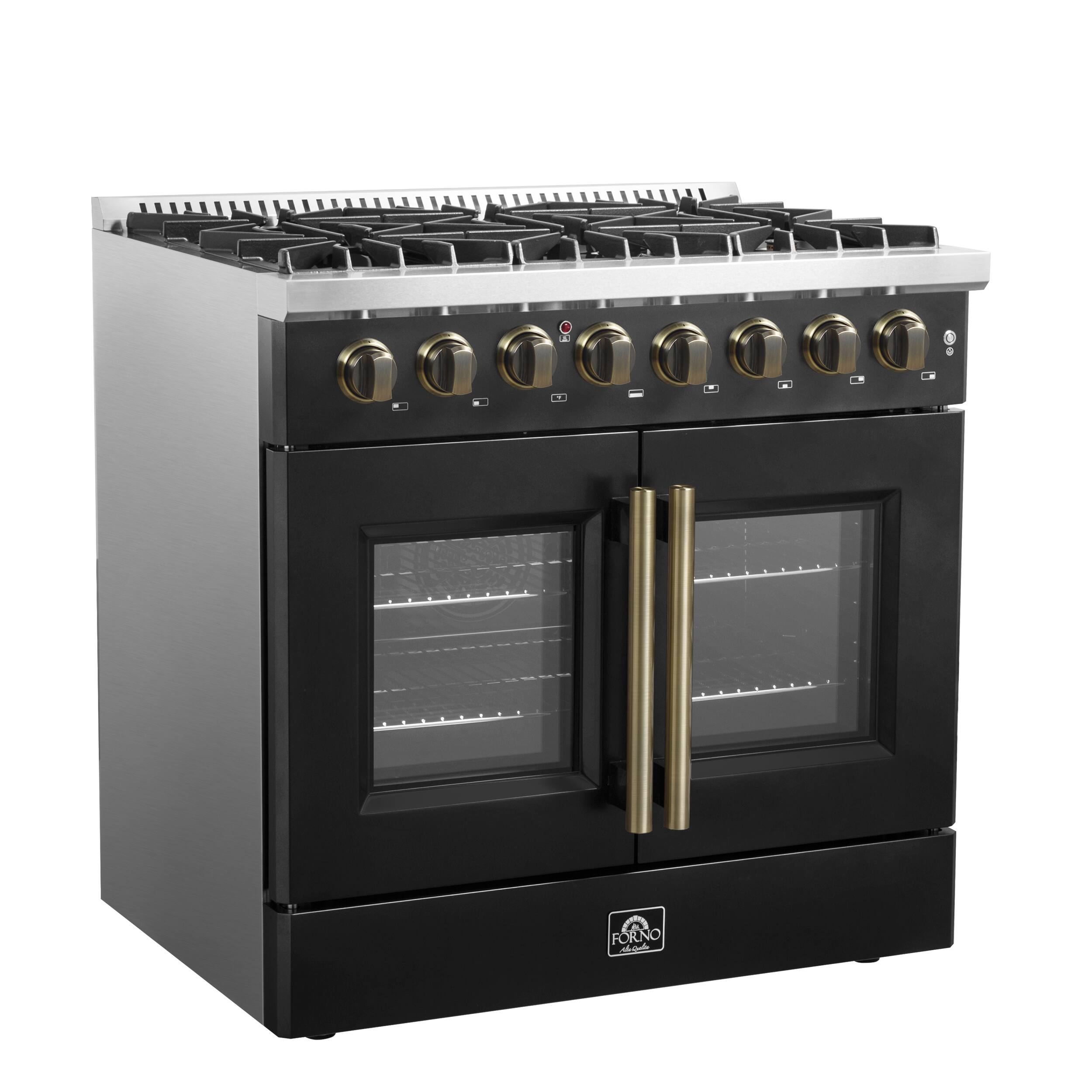 Left. Forno Appliances - Galiano 5.36 Cu. Ft. Freestanding Dual Fuel True Convection Range - Black.