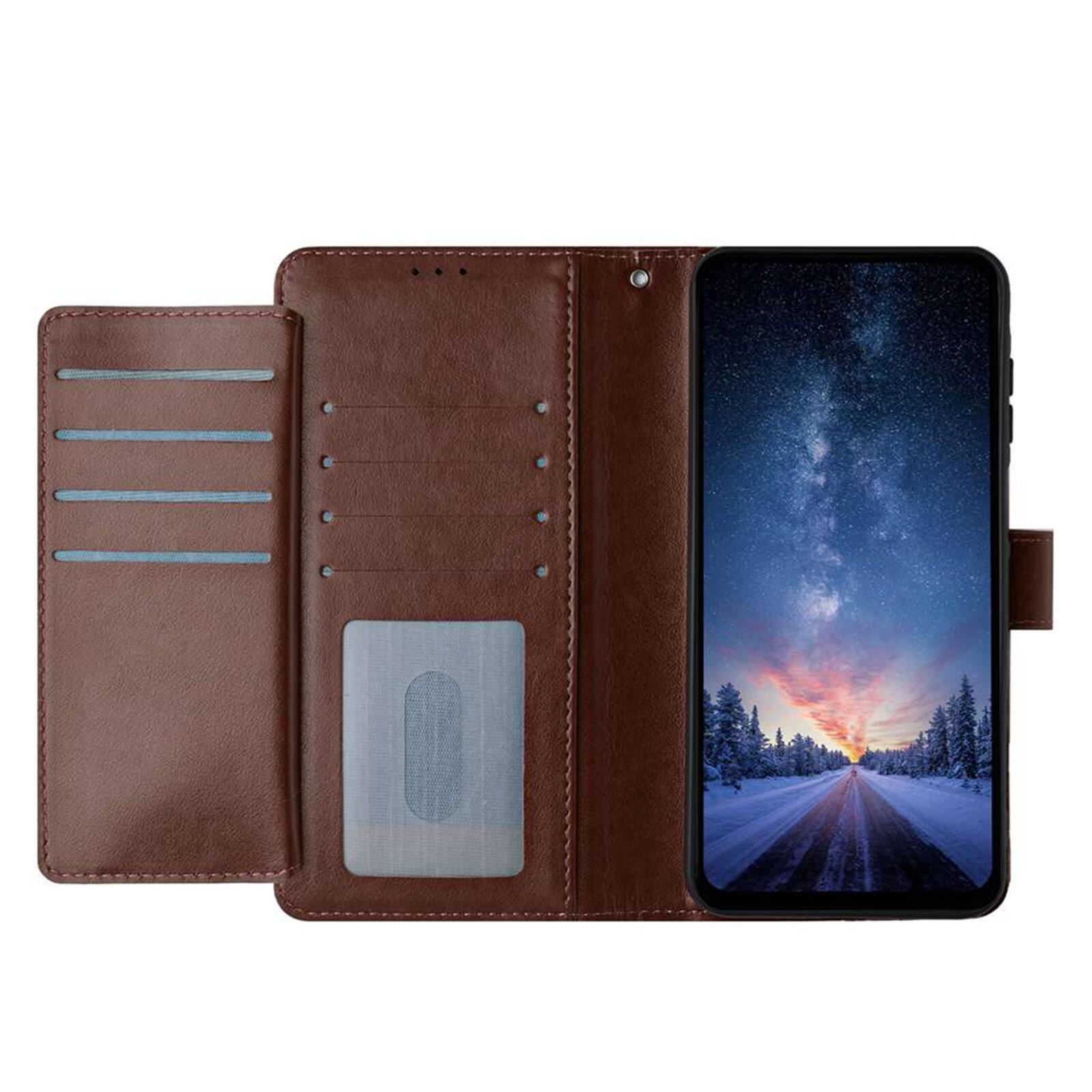 Left. Dteck - Dteck Wallet Folio Case for Apple iPhone 16e/17e, Shockproof Magnetic PU Leather Flip Card Slots Stand Case - Brown.