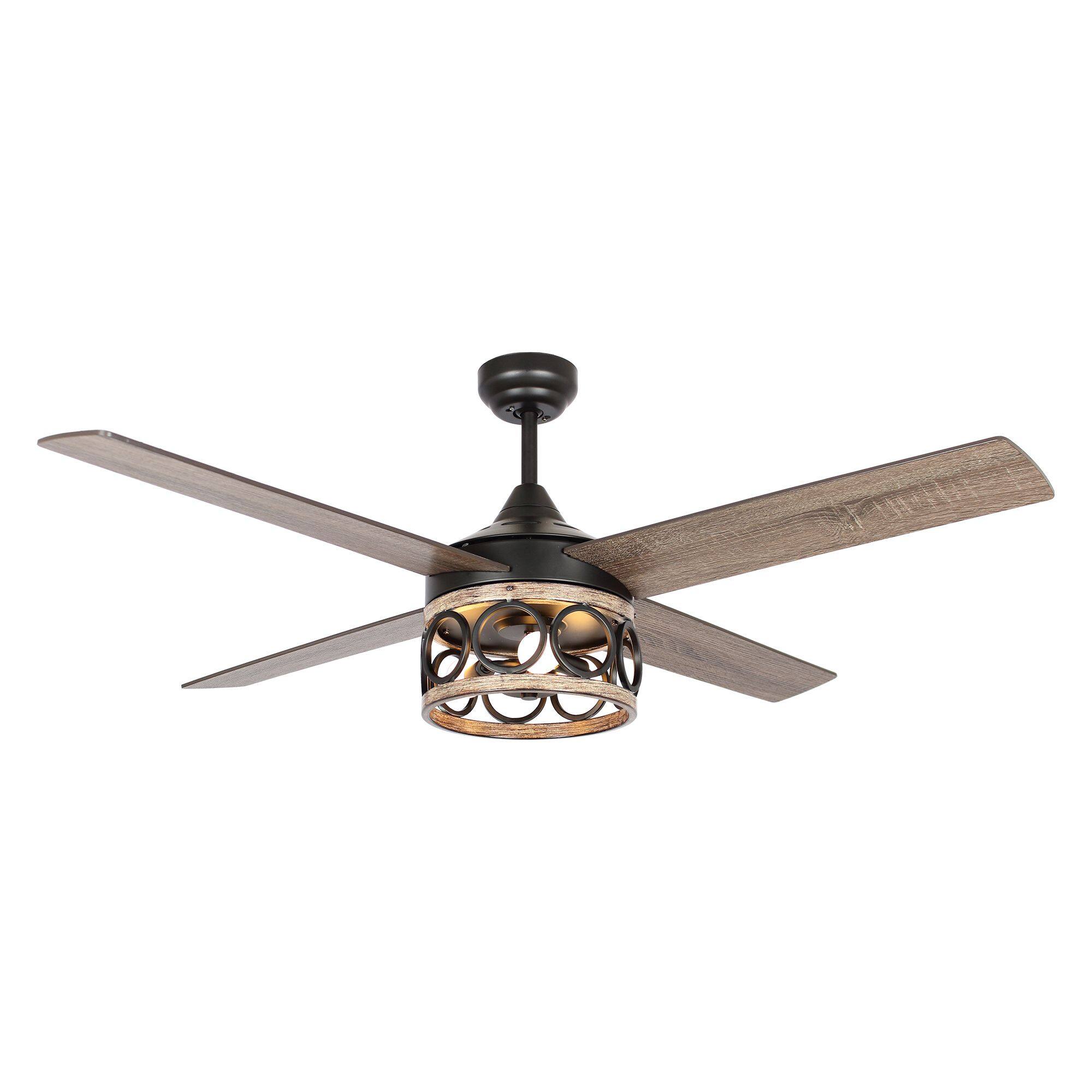 Alt View 9. Parrot Uncle - 52" Farmhouse 4-Blade Caged Ceiling Fan with Remote Control - Black.
